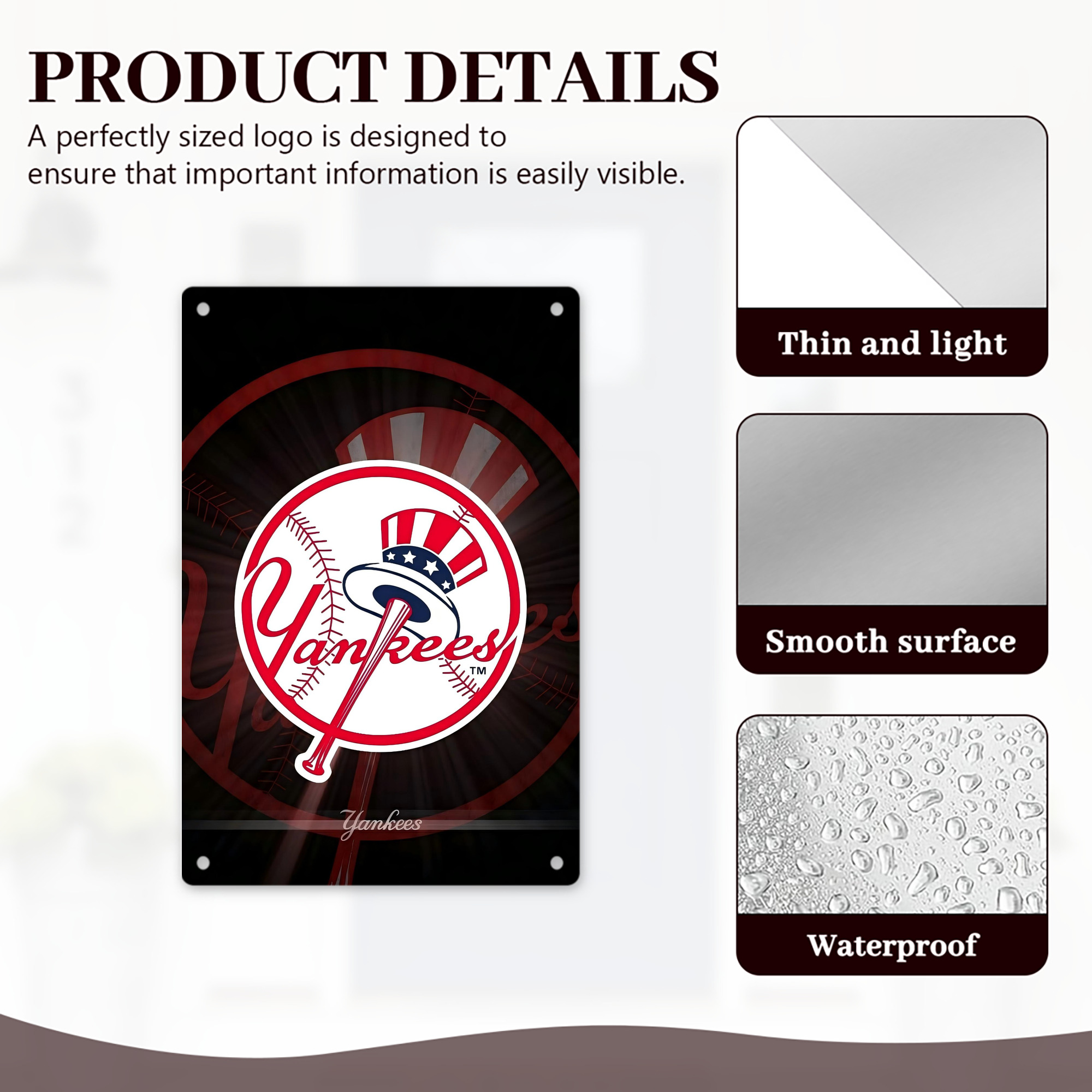 New York Yankees 124 8x12inch Vertical Aluminum Sign - Durable Fade-Resistant Indoor/Outdoor Safety & Information Plaque For Office, Hotel, Restaurant, Bar, Public Spaces