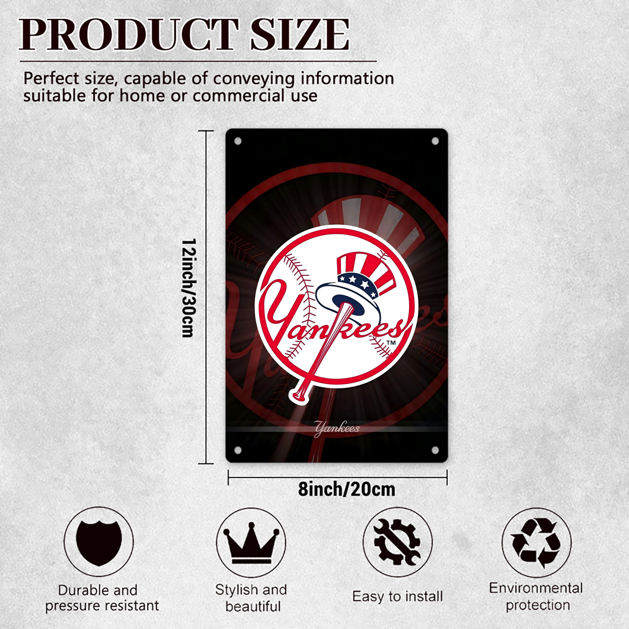 New York Yankees 124 8x12inch Vertical Aluminum Sign - Durable Fade-Resistant Indoor/Outdoor Safety & Information Plaque For Office, Hotel, Restaurant, Bar, Public Spaces