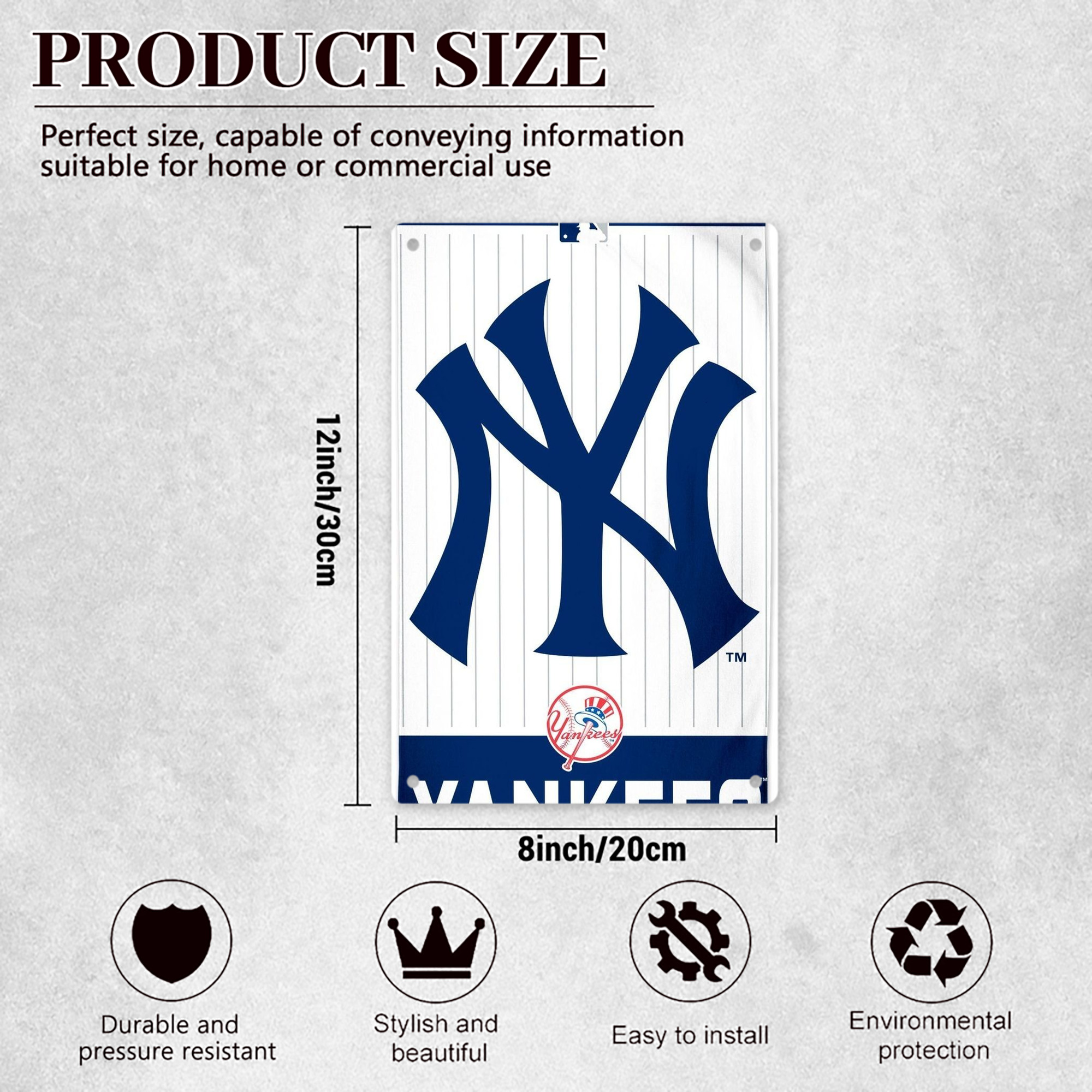 New York Yankees 130 8x12inch Vertical Aluminum Sign - Durable Fade-Resistant Indoor/Outdoor Safety & Information Plaque For Office, Hotel, Restaurant, Bar, Public Spaces
