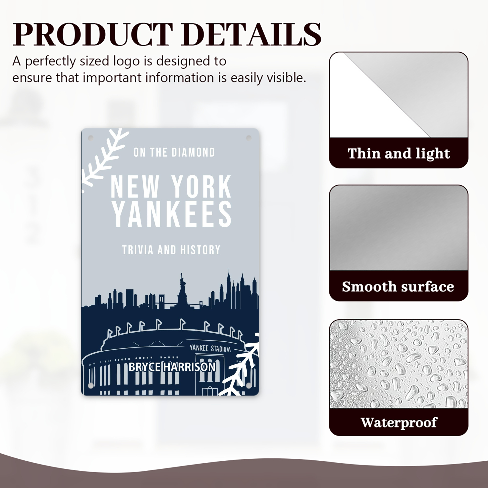 New York Yankees 141 8x12inch Vertical Aluminum Sign - Durable Fade-Resistant Indoor/Outdoor Safety & Information Plaque For Office, Hotel, Restaurant, Bar, Public Spaces