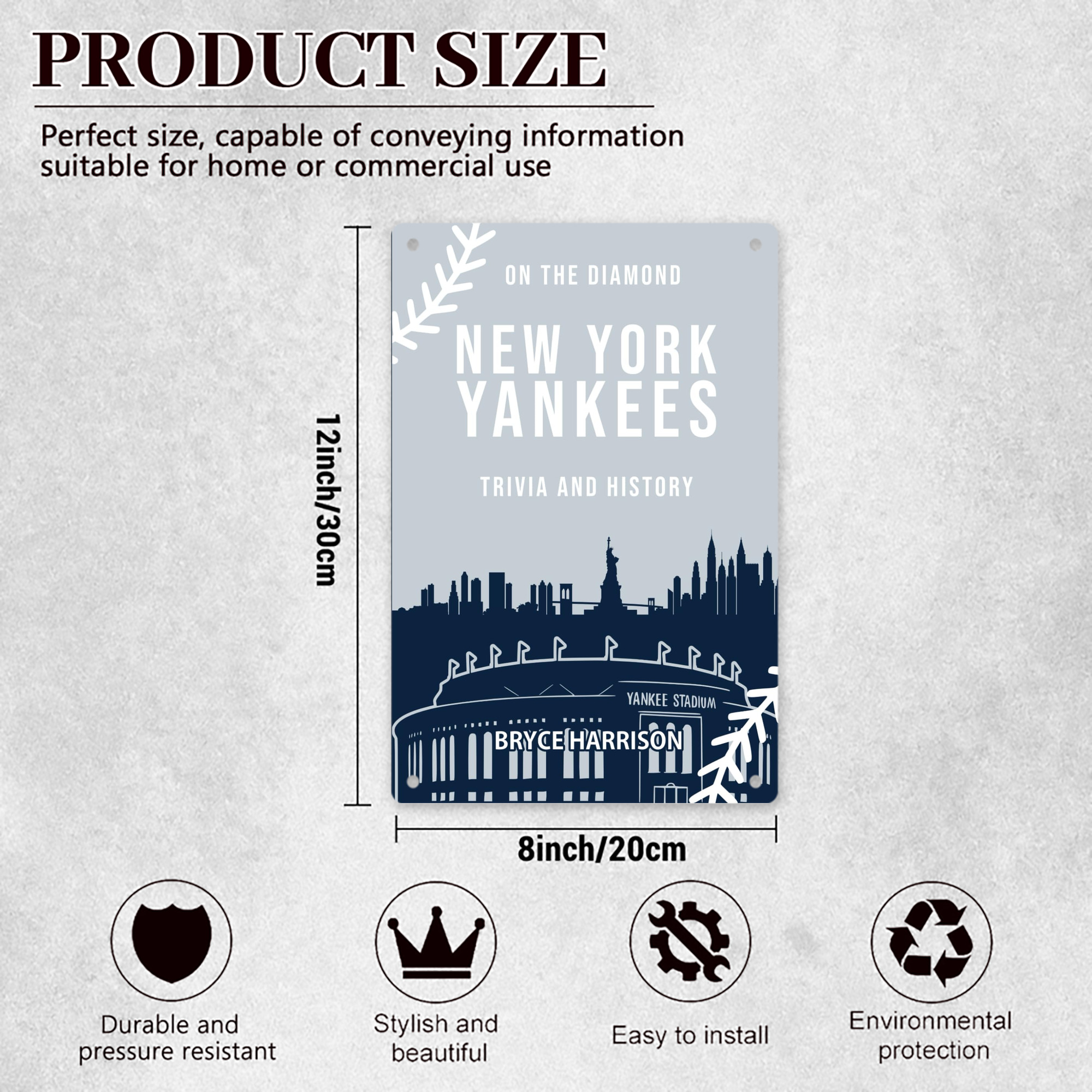 New York Yankees 141 8x12inch Vertical Aluminum Sign - Durable Fade-Resistant Indoor/Outdoor Safety & Information Plaque For Office, Hotel, Restaurant, Bar, Public Spaces