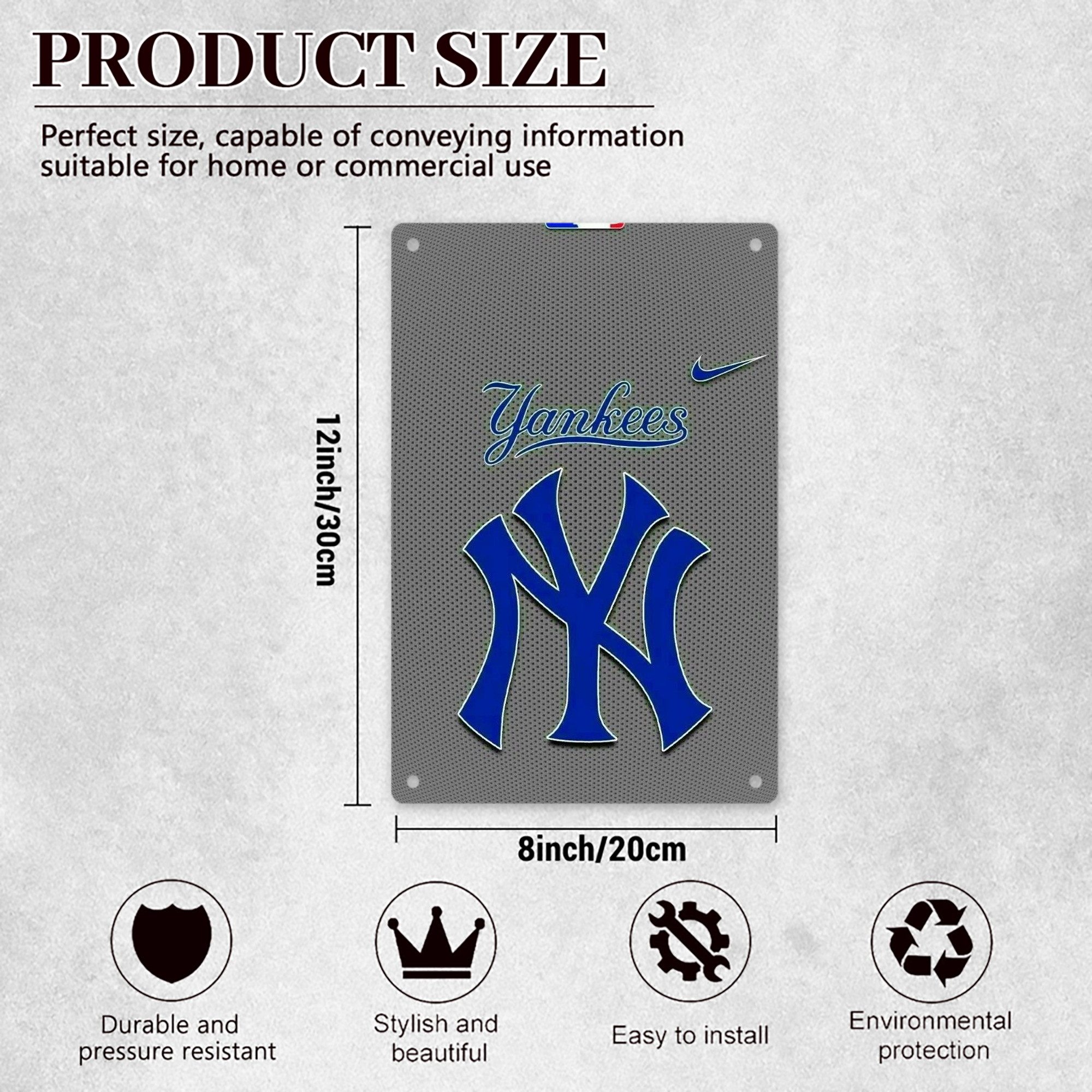 New York Yankees 180 8x12inch Vertical Aluminum Sign - Durable Fade-Resistant Indoor/Outdoor Safety & Information Plaque For Office, Hotel, Restaurant, Bar, Public Spaces