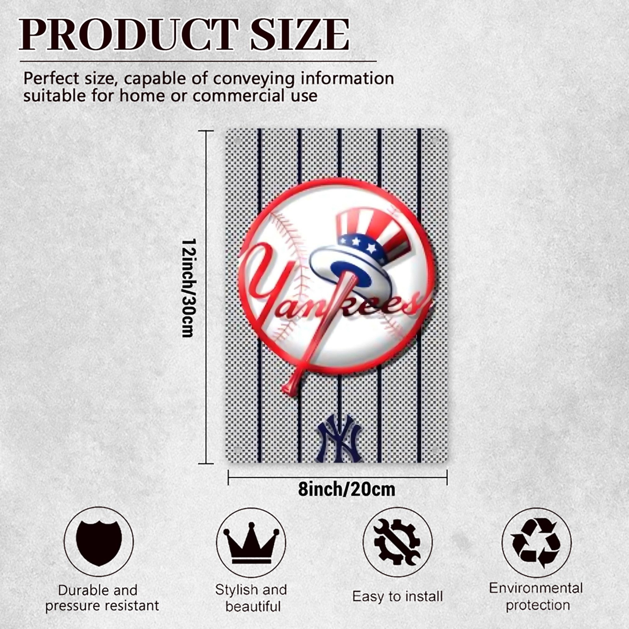 New York Yankees 191 8x12inch Vertical Aluminum Sign - Durable Fade-Resistant Indoor/Outdoor Safety & Information Plaque For Office, Hotel, Restaurant, Bar, Public Spaces