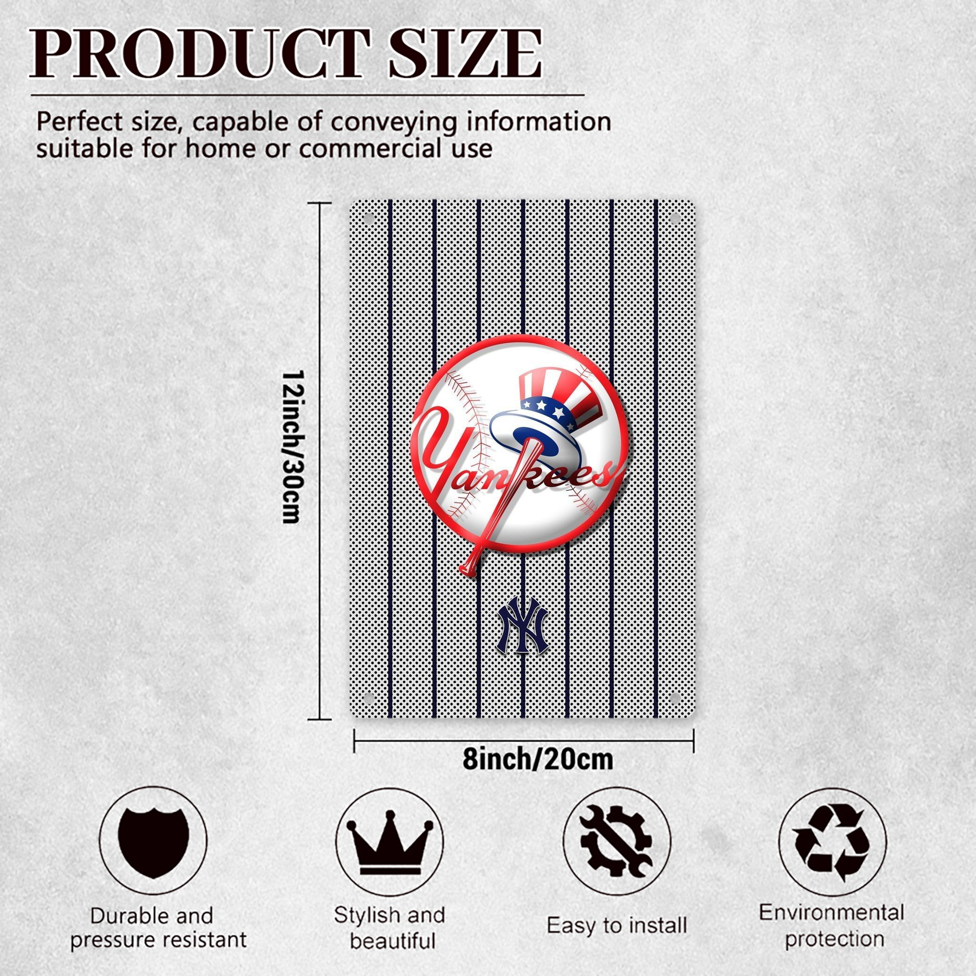 New York Yankees 197 8x12inch Vertical Aluminum Sign - Durable Fade-Resistant Indoor/Outdoor Safety & Information Plaque For Office, Hotel, Restaurant, Bar, Public Spaces