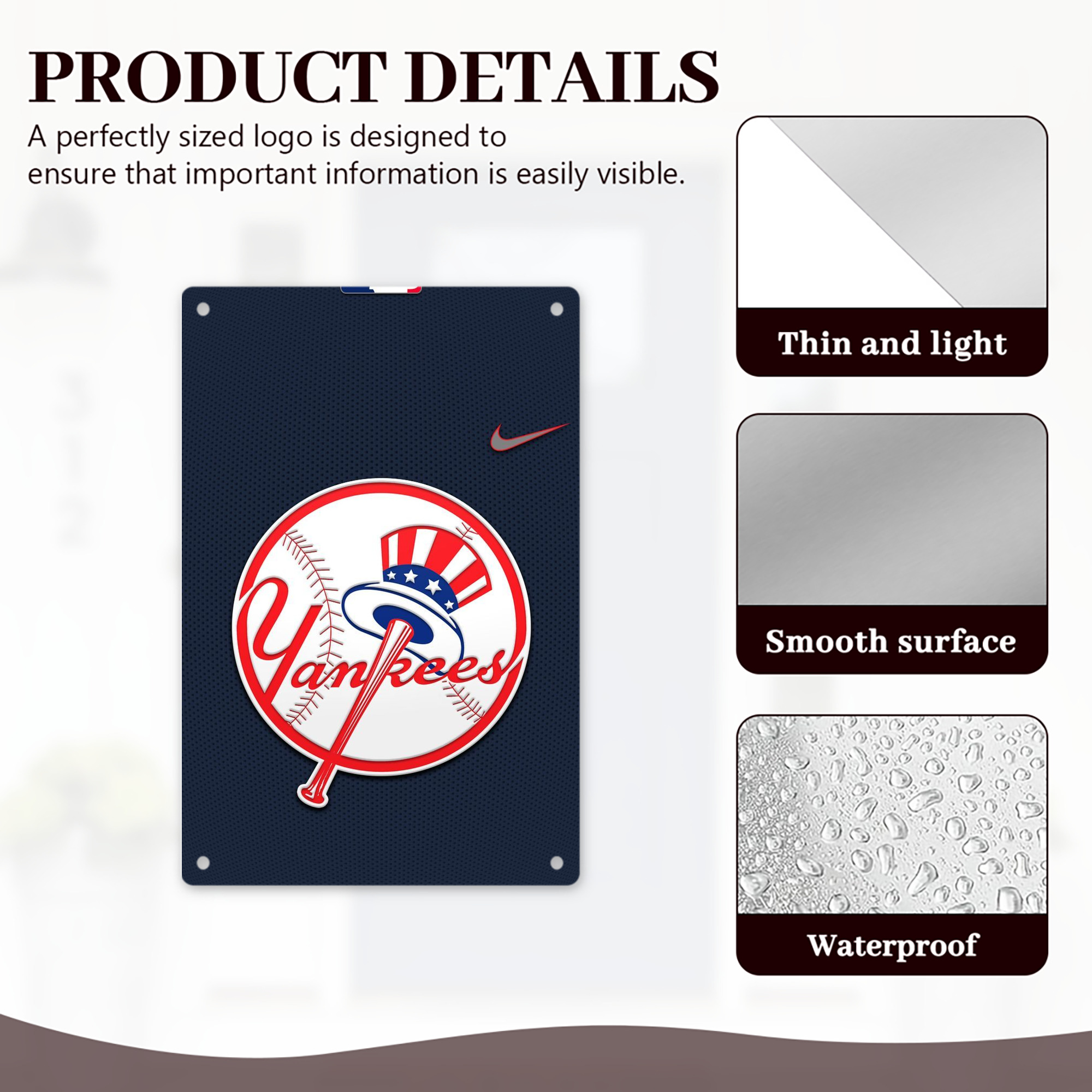New York Yankees 208 8x12inch Vertical Aluminum Sign - Durable Fade-Resistant Indoor/Outdoor Safety & Information Plaque For Office, Hotel, Restaurant, Bar, Public Spaces