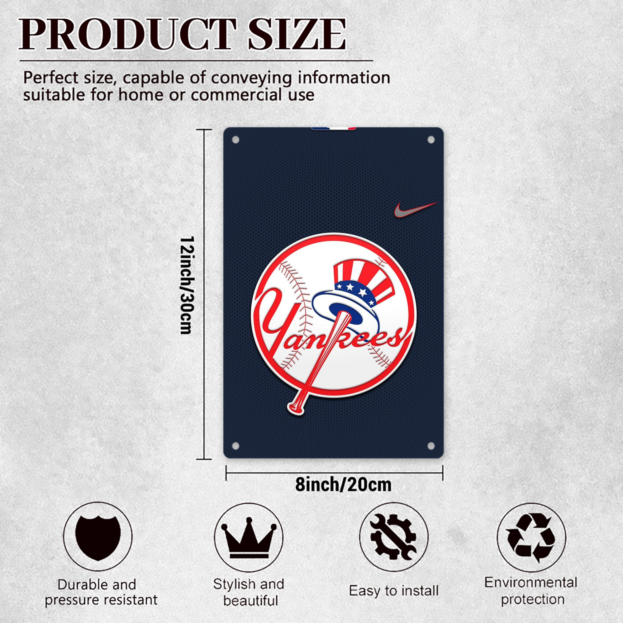 New York Yankees 208 8x12inch Vertical Aluminum Sign - Durable Fade-Resistant Indoor/Outdoor Safety & Information Plaque For Office, Hotel, Restaurant, Bar, Public Spaces