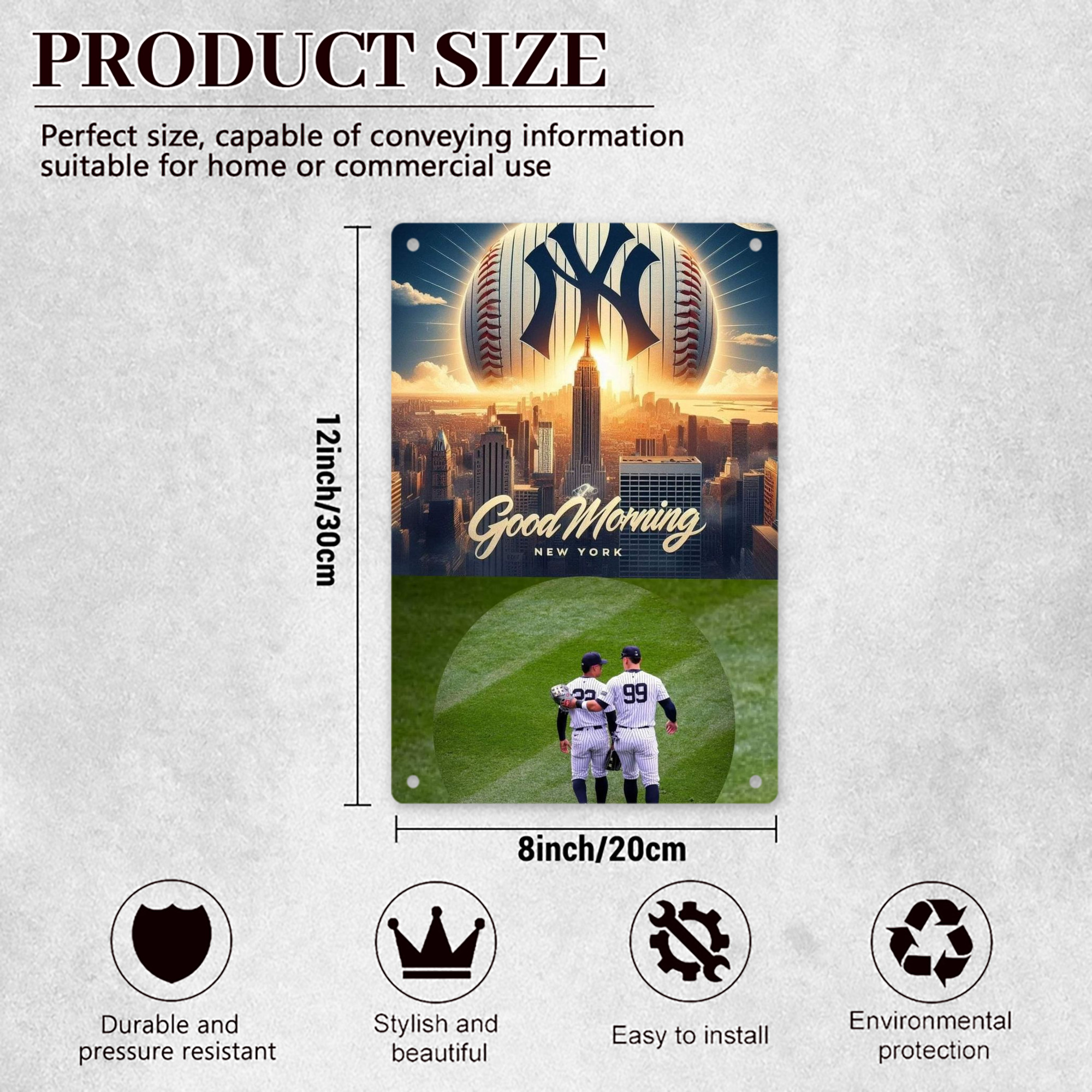 New York Yankees 218 8x12inch Vertical Aluminum Sign - Durable Fade-Resistant Indoor/Outdoor Safety & Information Plaque For Office, Hotel, Restaurant, Bar, Public Spaces