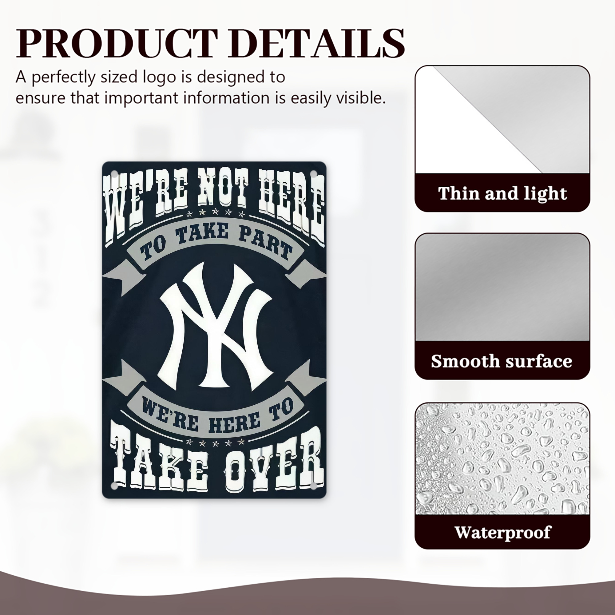New York Yankees 302 8x12inch Vertical Aluminum Sign - Durable Fade-Resistant Indoor/Outdoor Safety & Information Plaque For Office, Hotel, Restaurant, Bar, Public Spaces