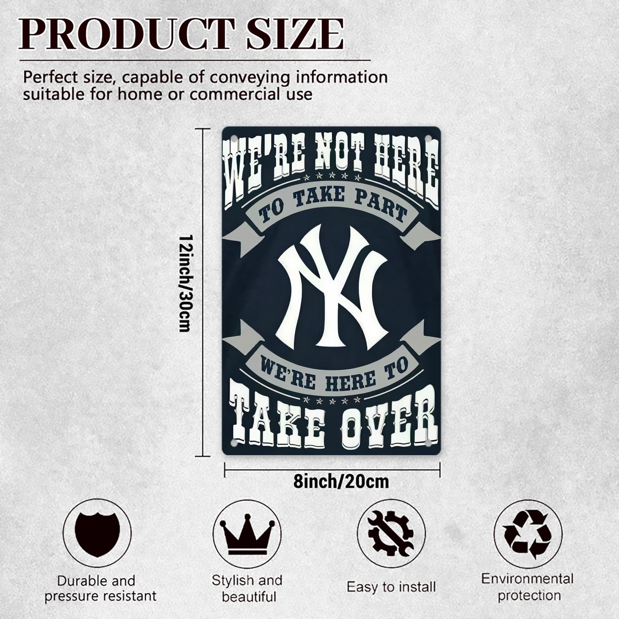 New York Yankees 302 8x12inch Vertical Aluminum Sign - Durable Fade-Resistant Indoor/Outdoor Safety & Information Plaque For Office, Hotel, Restaurant, Bar, Public Spaces