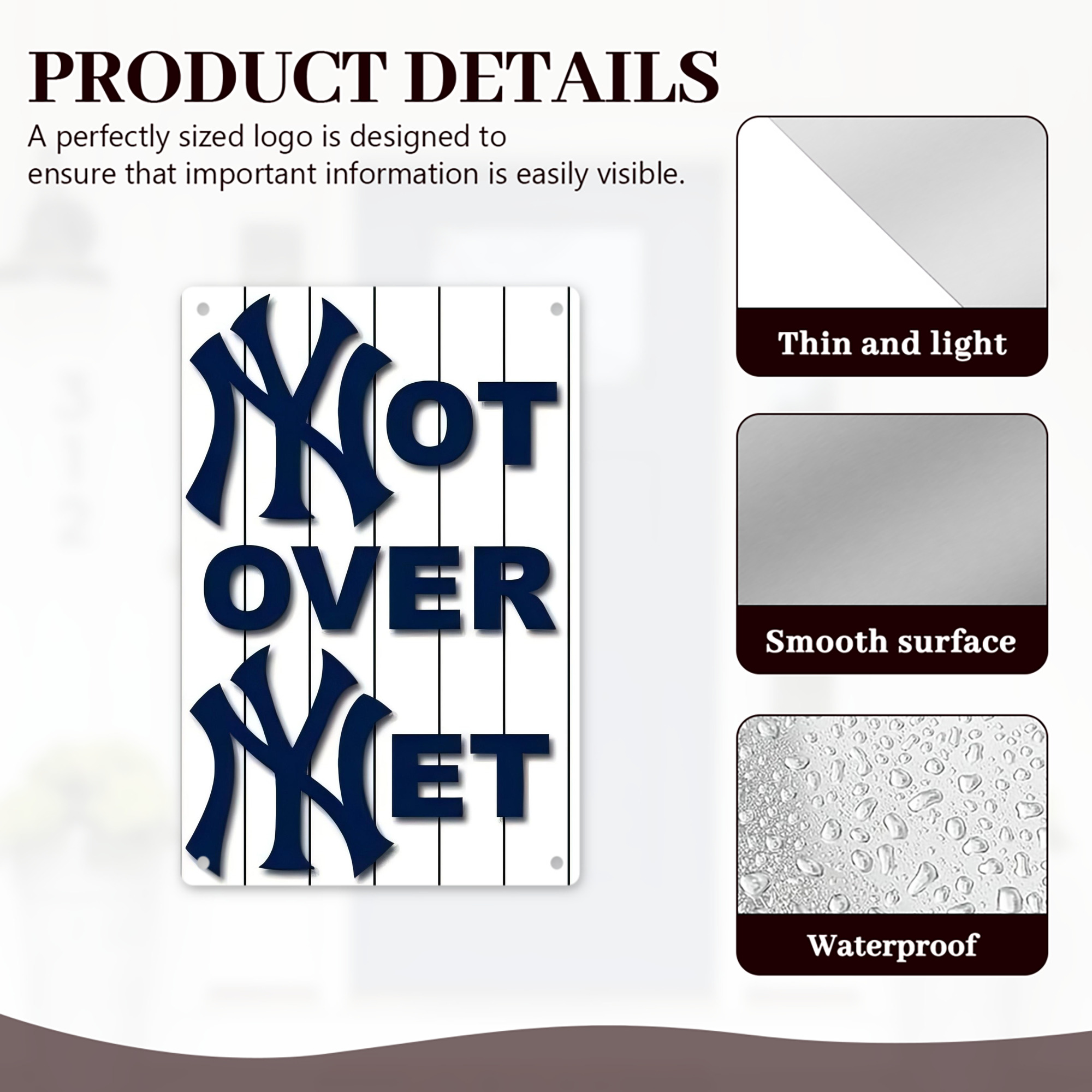 New York Yankees Not over Net 8x12inch Vertical Aluminum Sign - Durable Fade-Resistant Indoor/Outdoor Safety & Information Plaque For Office, Hotel, Restaurant, Bar, Public Spaces