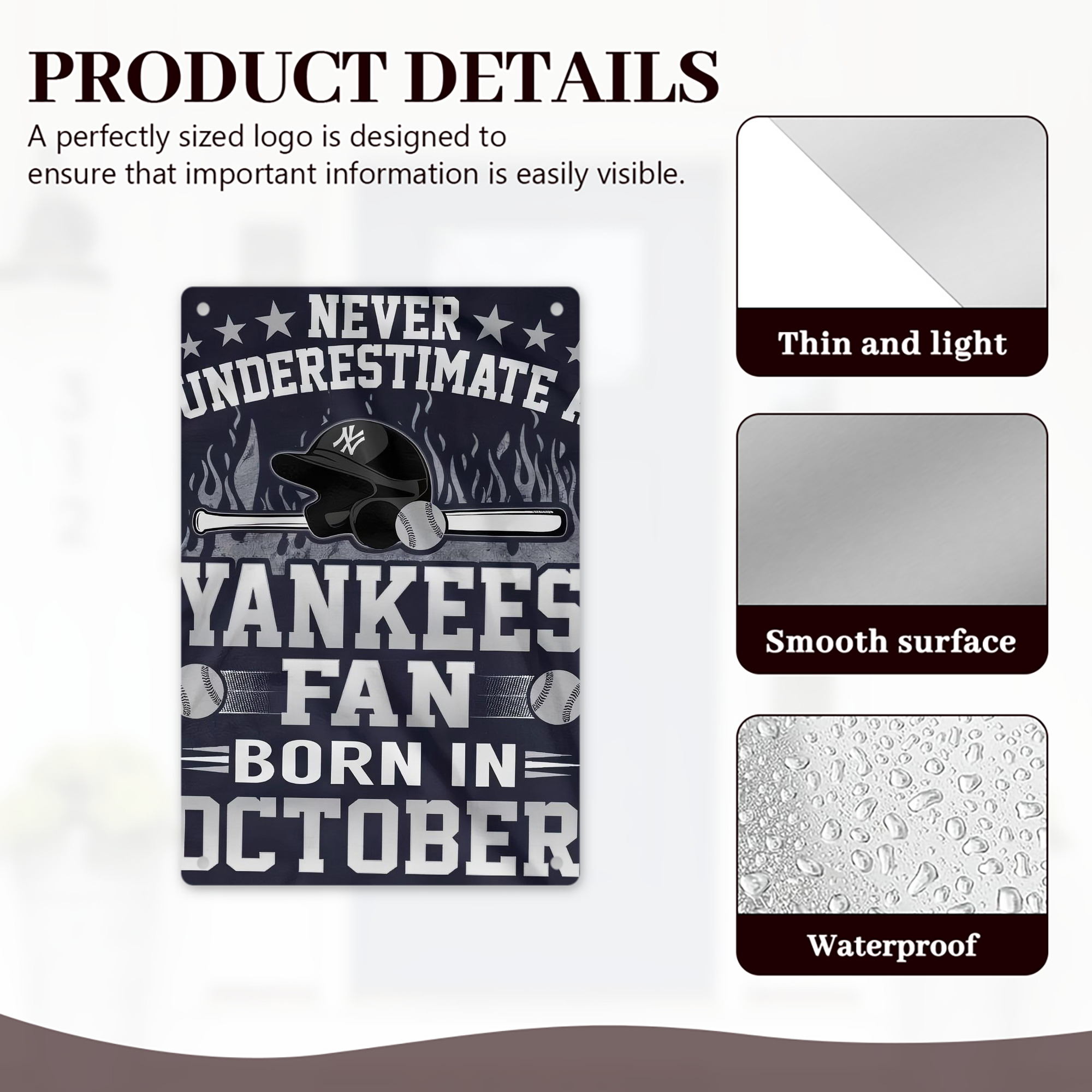 New York Yankees 349 8x12inch Vertical Aluminum Sign - Durable Fade-Resistant Indoor/Outdoor Safety & Information Plaque For Office, Hotel, Restaurant, Bar, Public Spaces