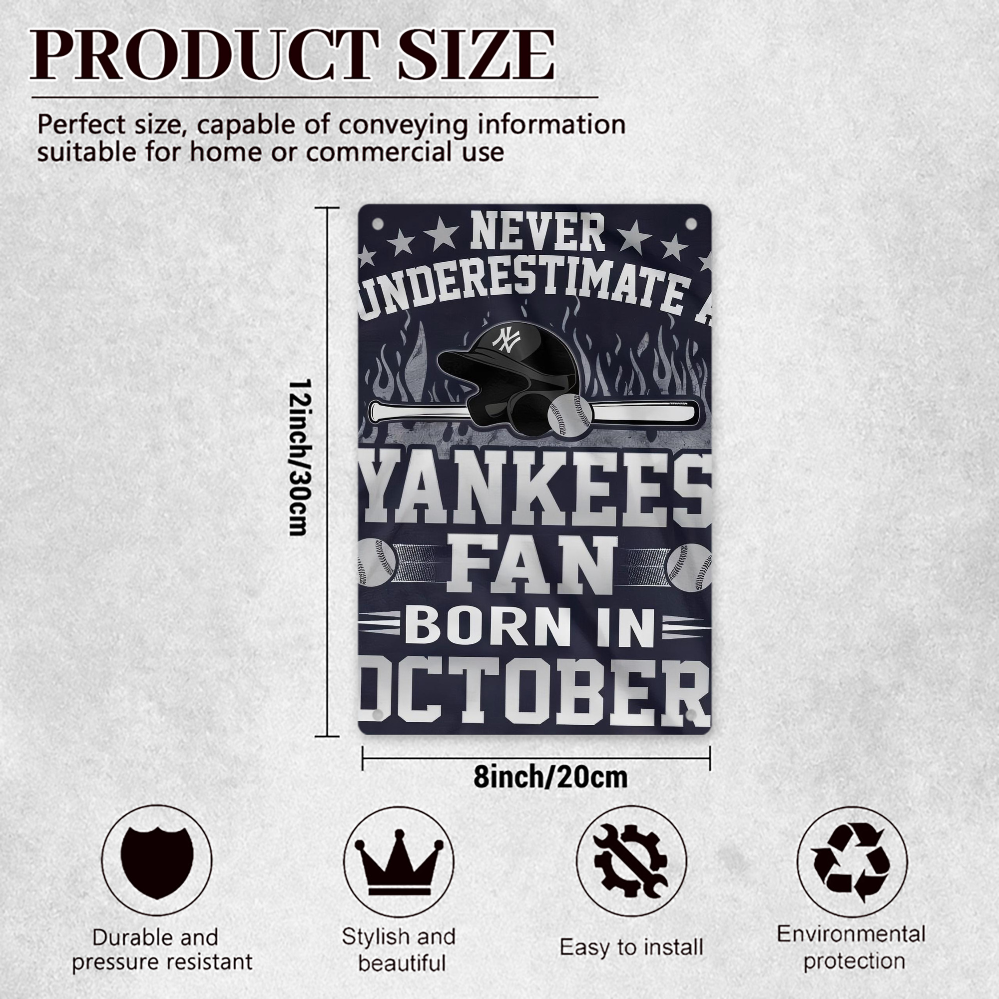 New York Yankees 349 8x12inch Vertical Aluminum Sign - Durable Fade-Resistant Indoor/Outdoor Safety & Information Plaque For Office, Hotel, Restaurant, Bar, Public Spaces