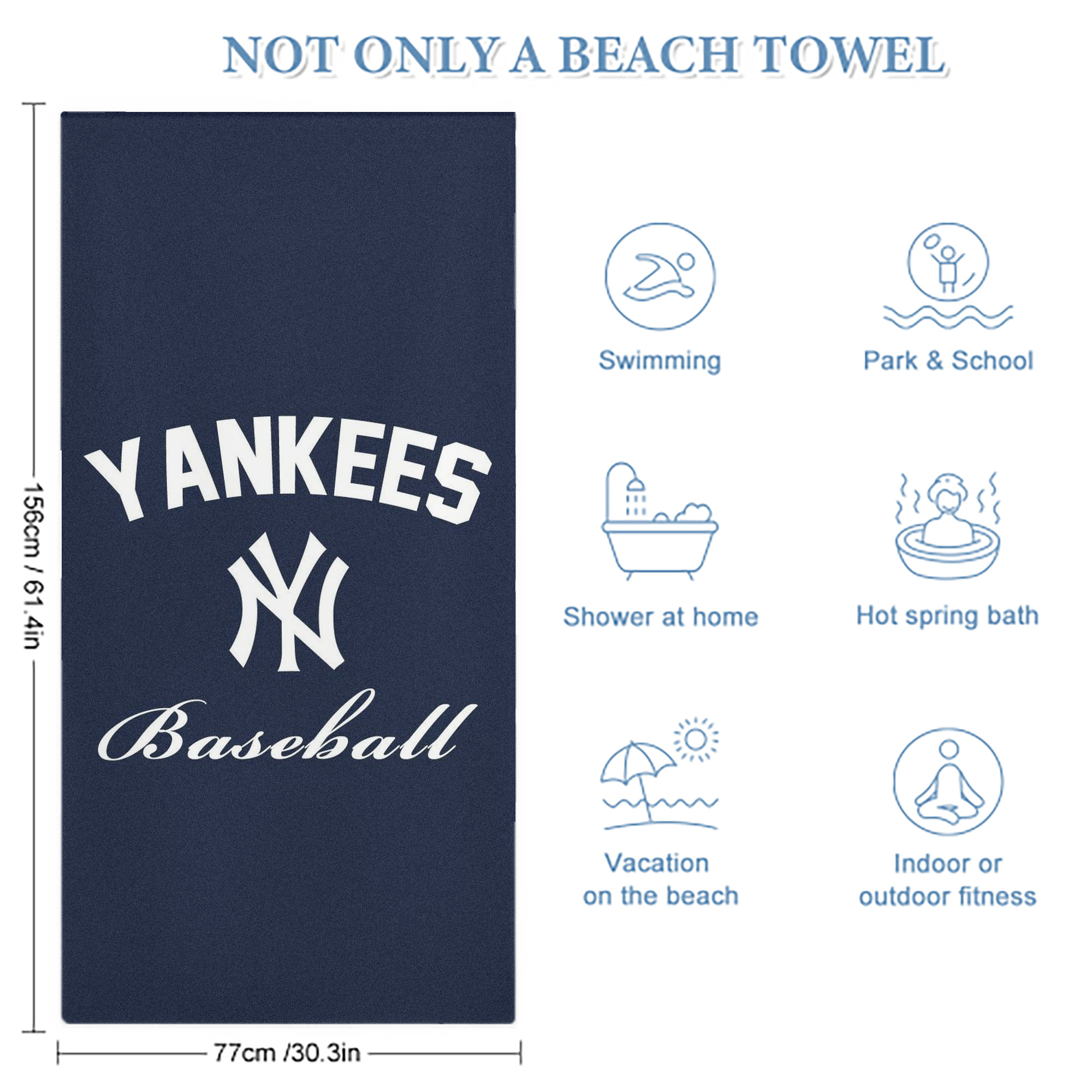New York Yankees Baseball Premium Microfiber Beach Towel – Soft, Large Size, Multi-Purpose For Beach, Picnic & Kids, Lightweight & Portable With Carry Bag, Easy Care
