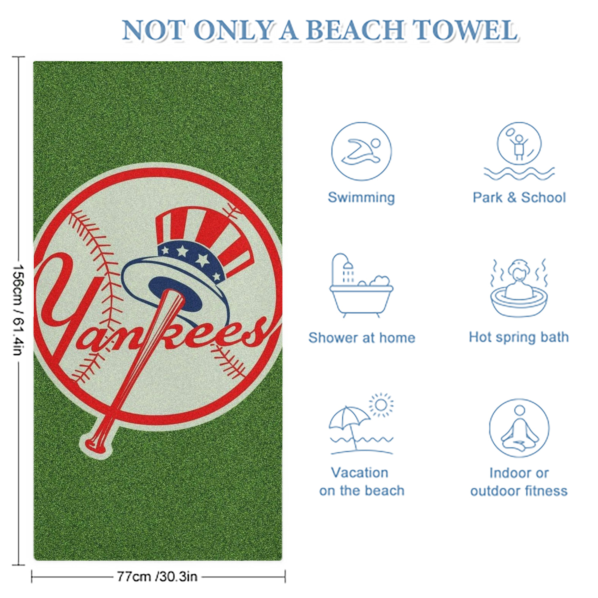 New York Yankees Logo Premium Microfiber Beach Towel – Soft, Large Size, Multi-Purpose For Beach, Picnic & Kids, Lightweight & Portable With Carry Bag, Easy Care
