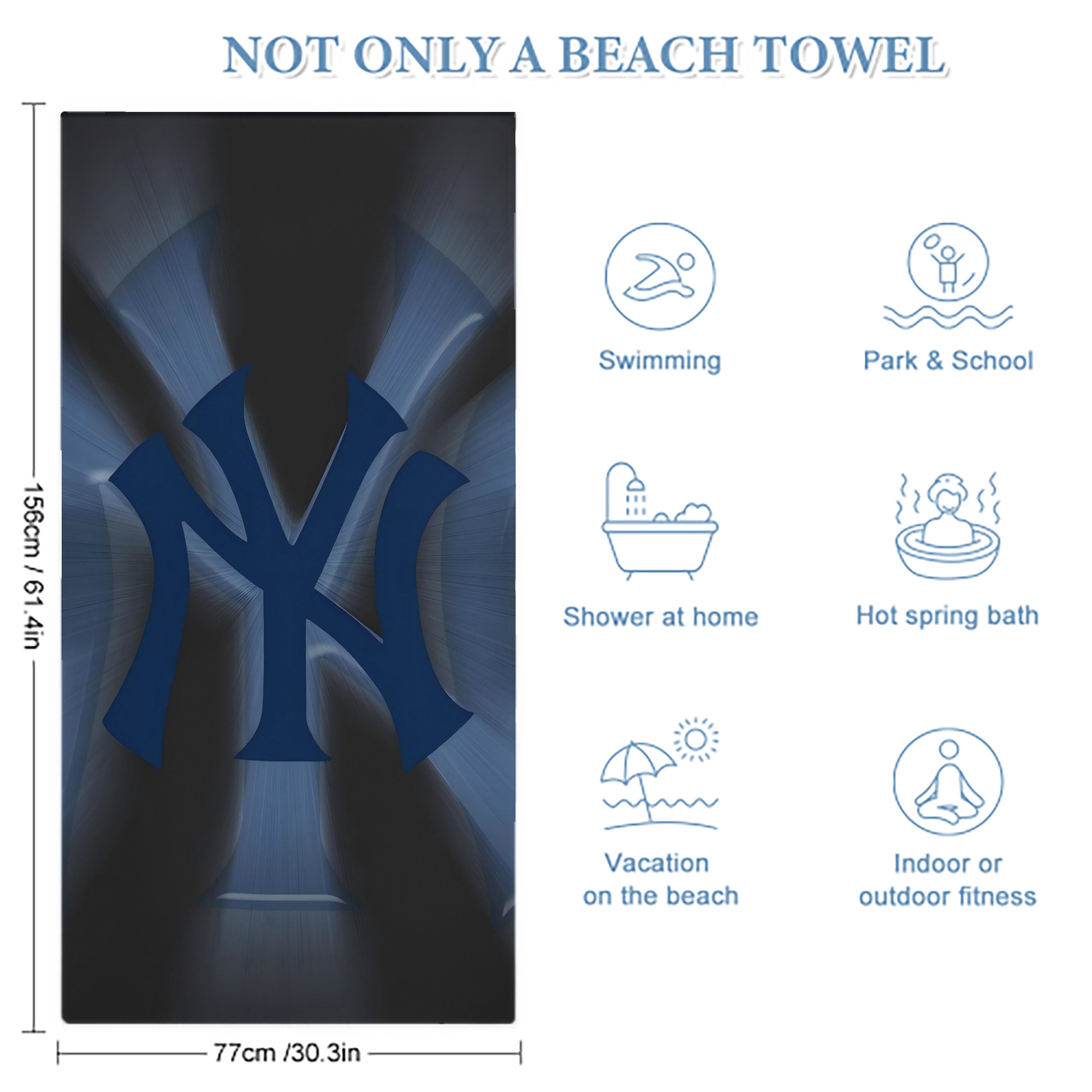 New York Yankees 110 Premium Microfiber Beach Towel – Soft, Large Size, Multi-Purpose For Beach, Picnic & Kids, Lightweight & Portable With Carry Bag, Easy Care