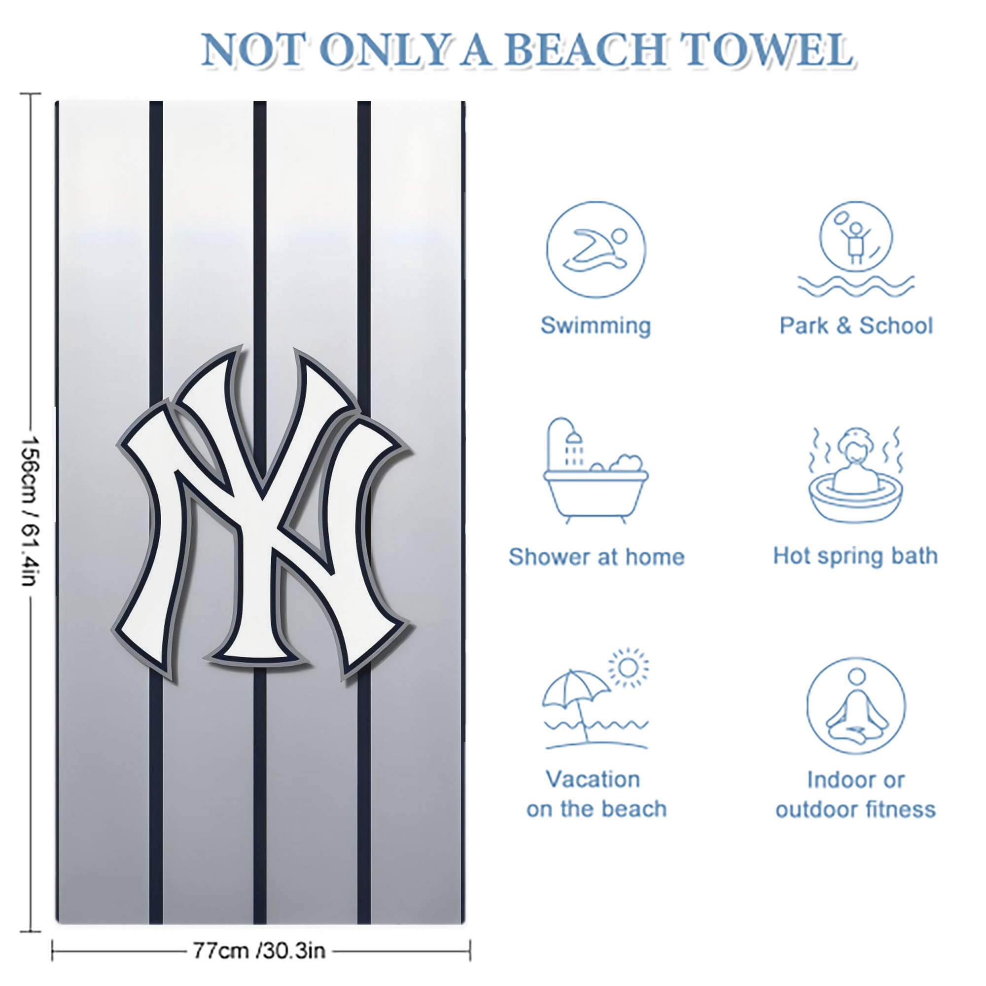 New York Yankees 118 Premium Microfiber Beach Towel – Soft, Large Size, Multi-Purpose For Beach, Picnic & Kids, Lightweight & Portable With Carry Bag, Easy Care