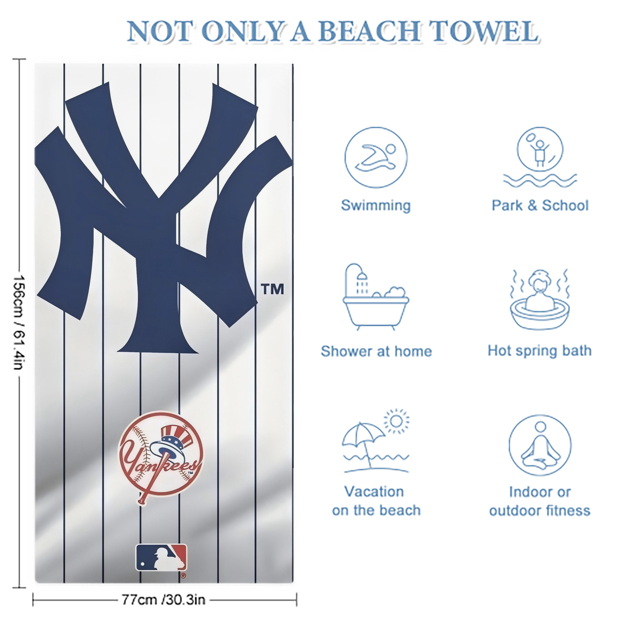 New York Yankees 126 Premium Microfiber Beach Towel – Soft, Large Size, Multi-Purpose For Beach, Picnic & Kids, Lightweight & Portable With Carry Bag, Easy Care
