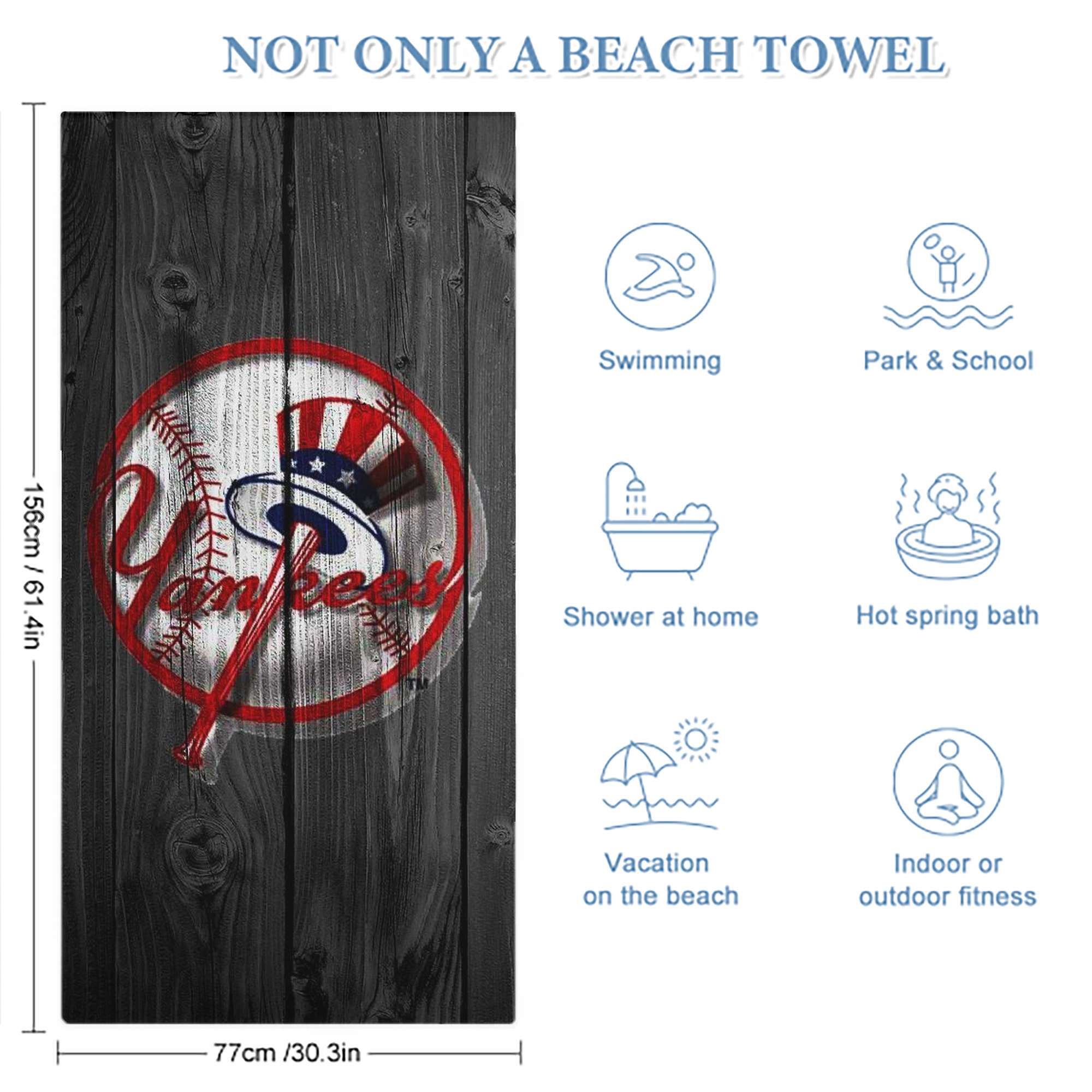 New York Yankees 131 Premium Microfiber Beach Towel – Soft, Large Size, Multi-Purpose For Beach, Picnic & Kids, Lightweight & Portable With Carry Bag, Easy Care
