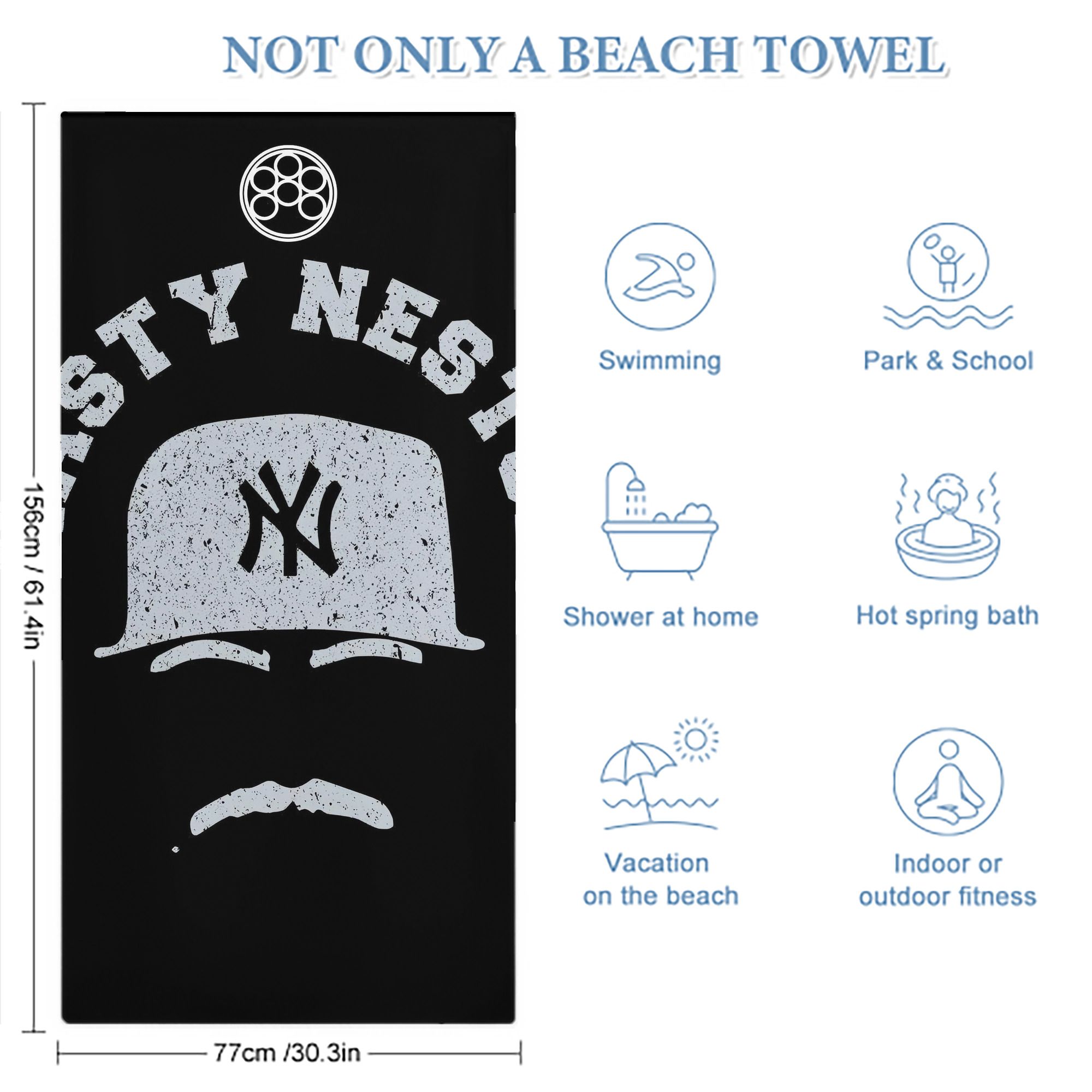 New York Yankees 152 Premium Microfiber Beach Towel – Soft, Large Size, Multi-Purpose For Beach, Picnic & Kids, Lightweight & Portable With Carry Bag, Easy Care