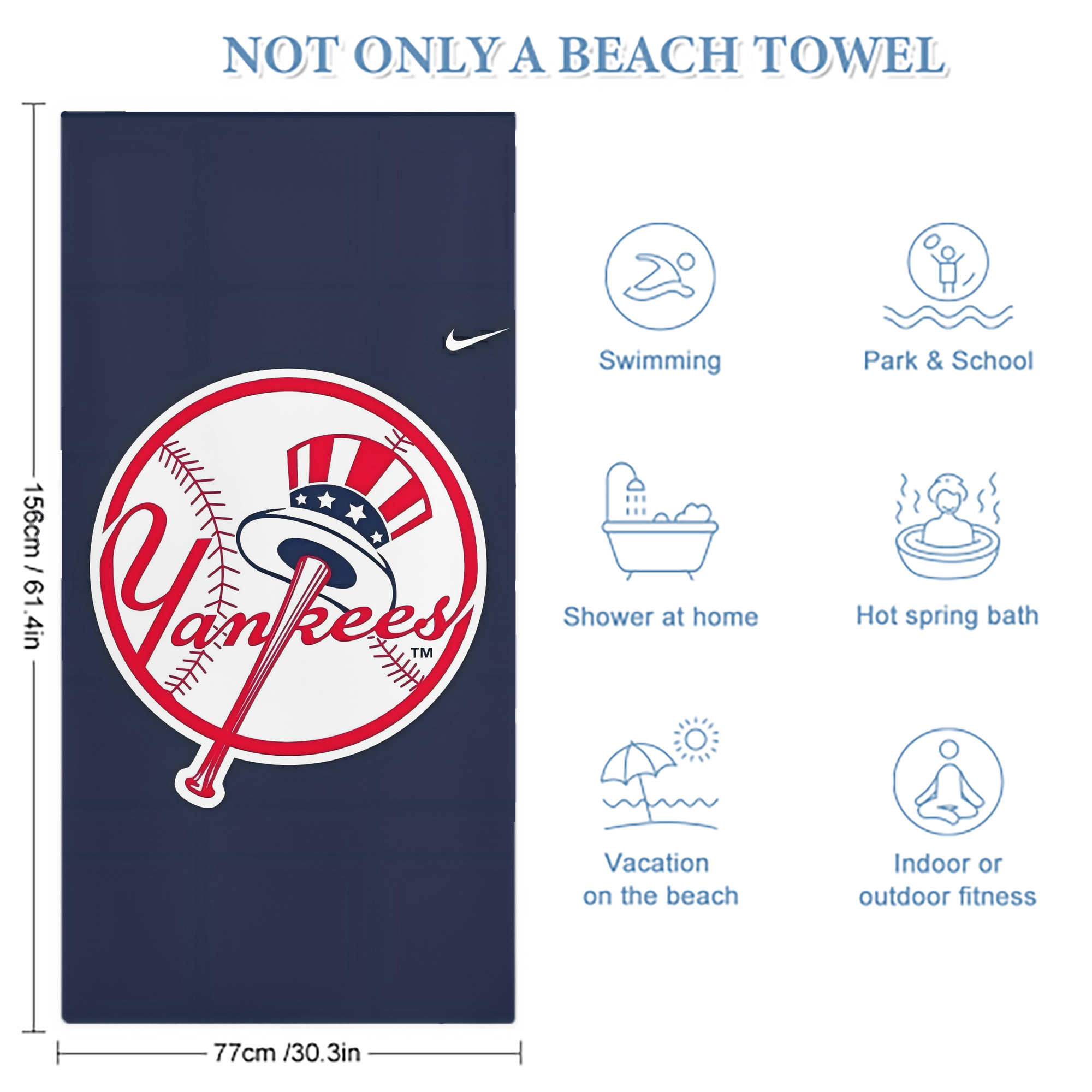 New York Yankees 157 Premium Microfiber Beach Towel – Soft, Large Size, Multi-Purpose For Beach, Picnic & Kids, Lightweight & Portable With Carry Bag, Easy Care