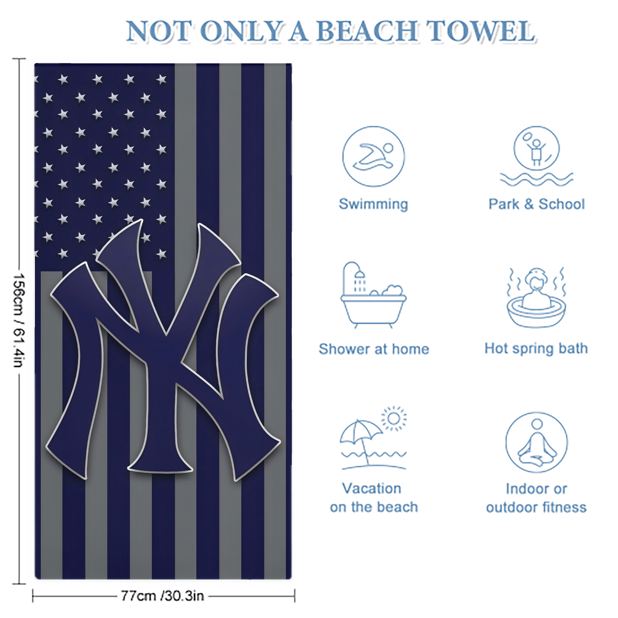 New York Yankees 162 Premium Microfiber Beach Towel – Soft, Large Size, Multi-Purpose For Beach, Picnic & Kids, Lightweight & Portable With Carry Bag, Easy Care