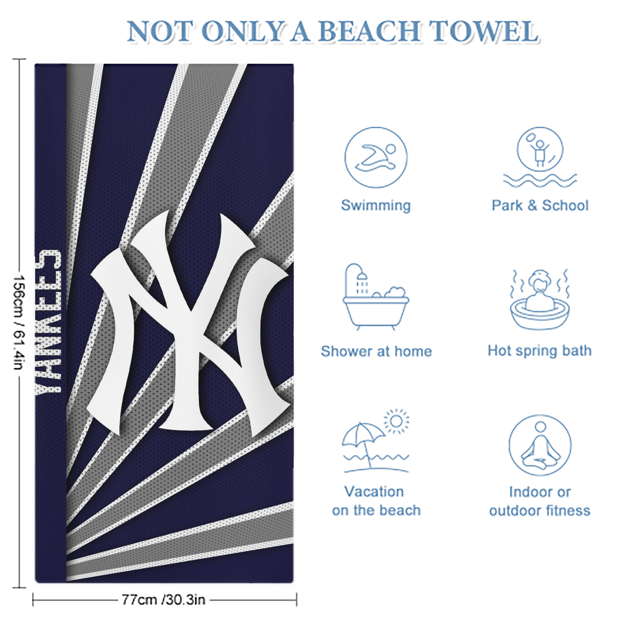 New York Yankees 168 Premium Microfiber Beach Towel – Soft, Large Size, Multi-Purpose For Beach, Picnic & Kids, Lightweight & Portable With Carry Bag, Easy Care