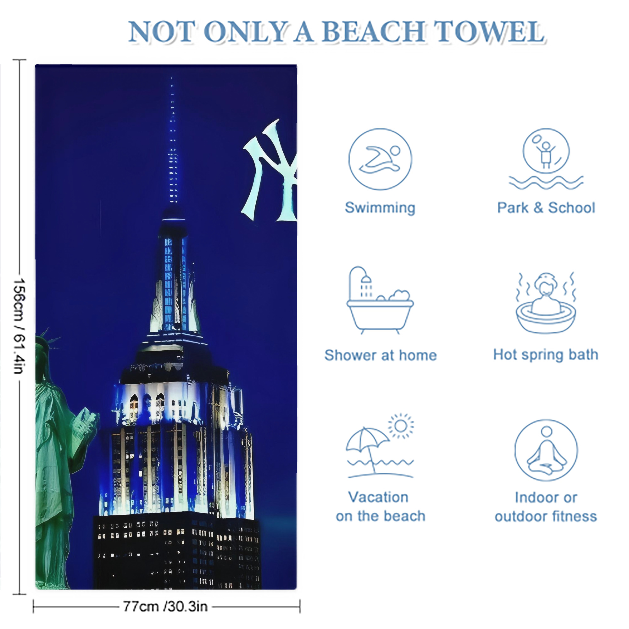 New York Yankees 175 Premium Microfiber Beach Towel – Soft, Large Size, Multi-Purpose For Beach, Picnic & Kids, Lightweight & Portable With Carry Bag, Easy Care