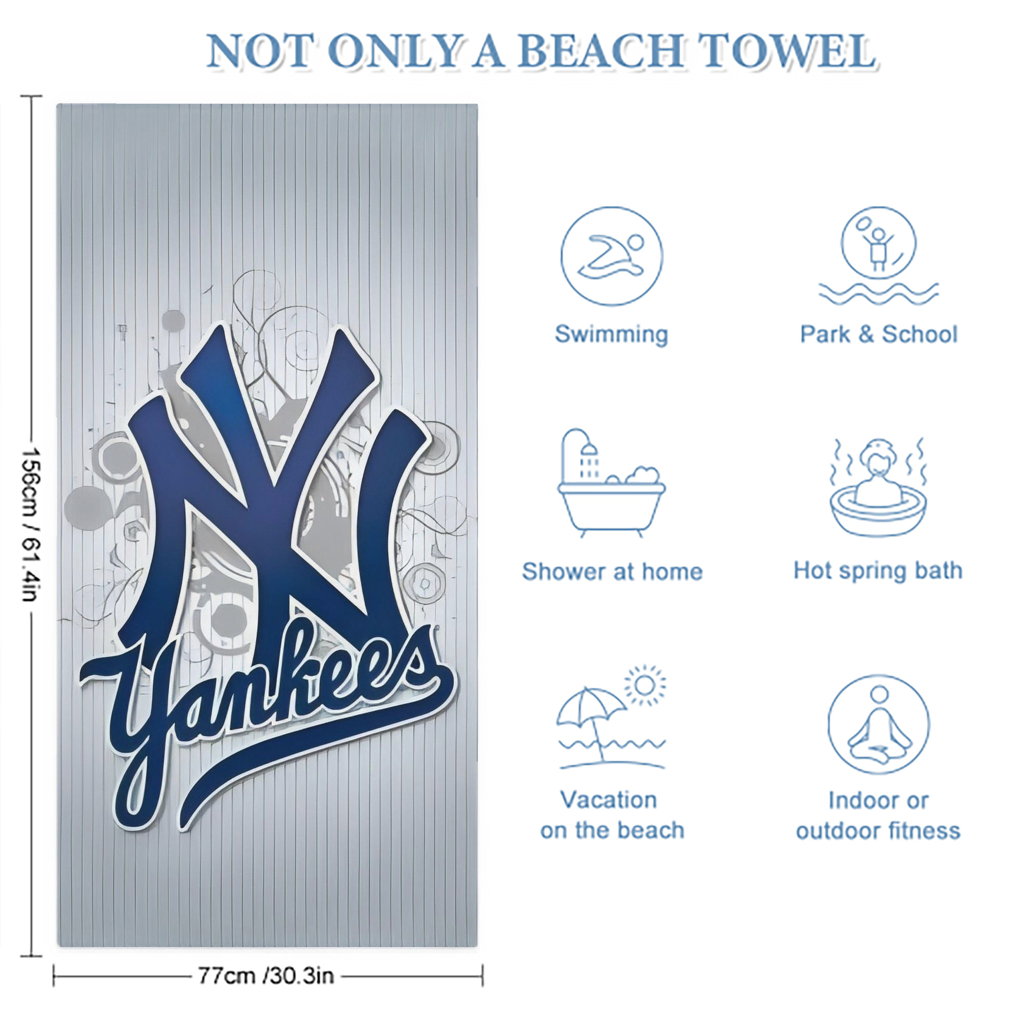New York Yankees 181 Premium Microfiber Beach Towel – Soft, Large Size, Multi-Purpose For Beach, Picnic & Kids, Lightweight & Portable With Carry Bag, Easy Care