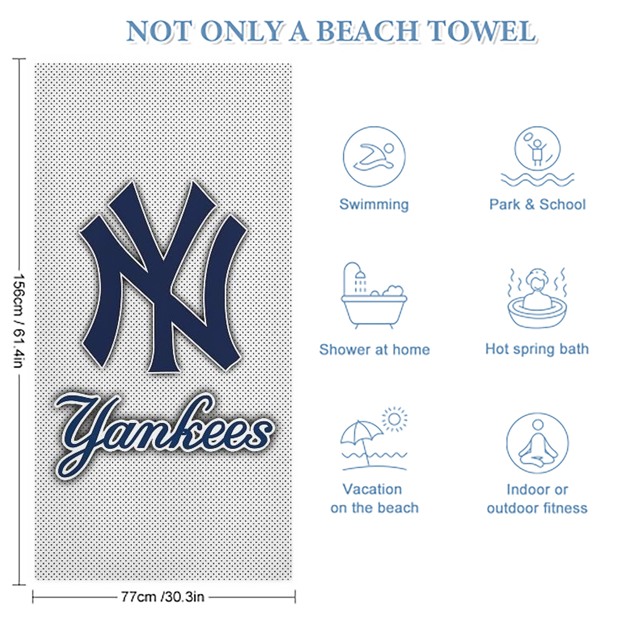 New York Yankees 192 Premium Microfiber Beach Towel – Soft, Large Size, Multi-Purpose For Beach, Picnic & Kids, Lightweight & Portable With Carry Bag, Easy Care