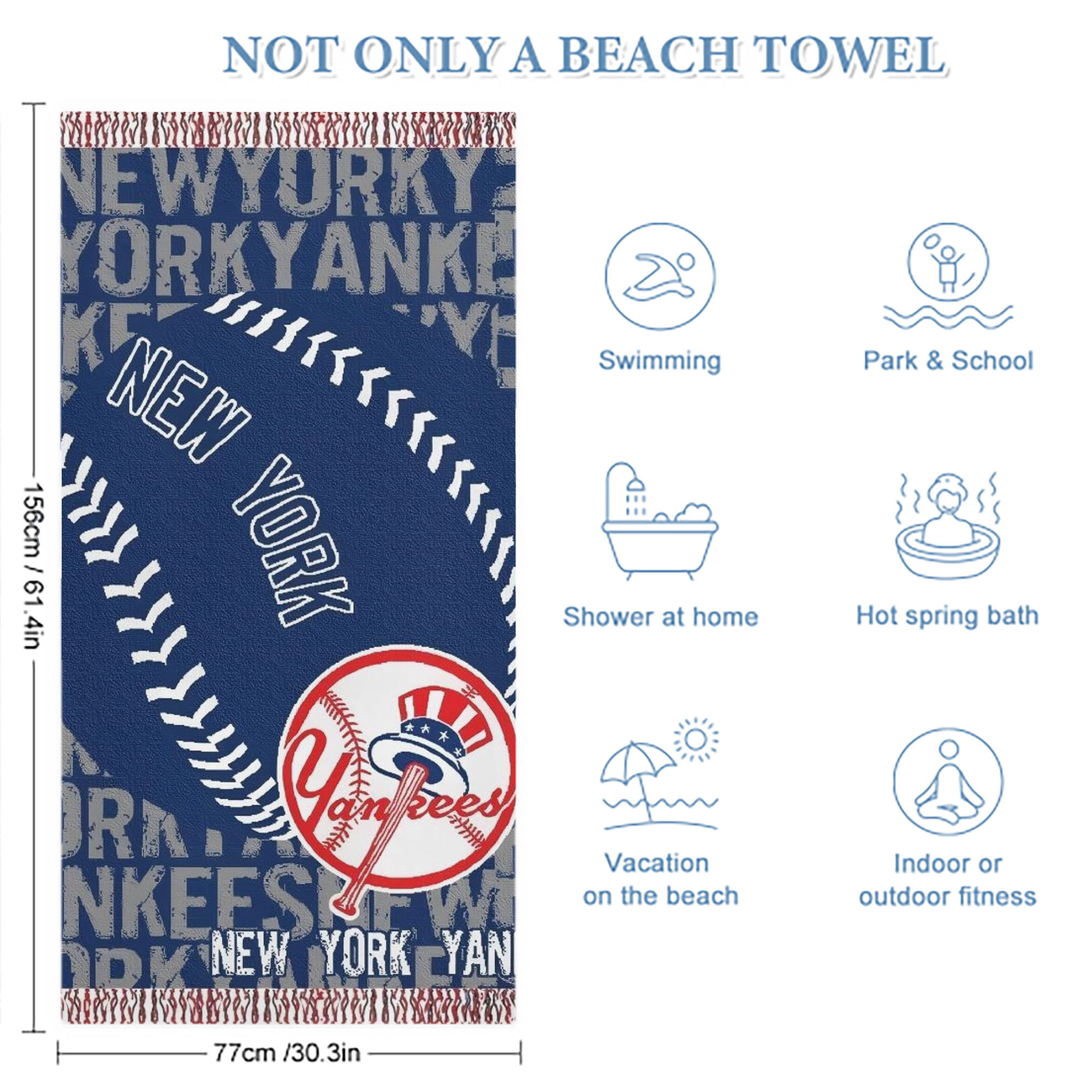 New York Yankees 198 Premium Microfiber Beach Towel – Soft, Large Size, Multi-Purpose For Beach, Picnic & Kids, Lightweight & Portable With Carry Bag, Easy Care