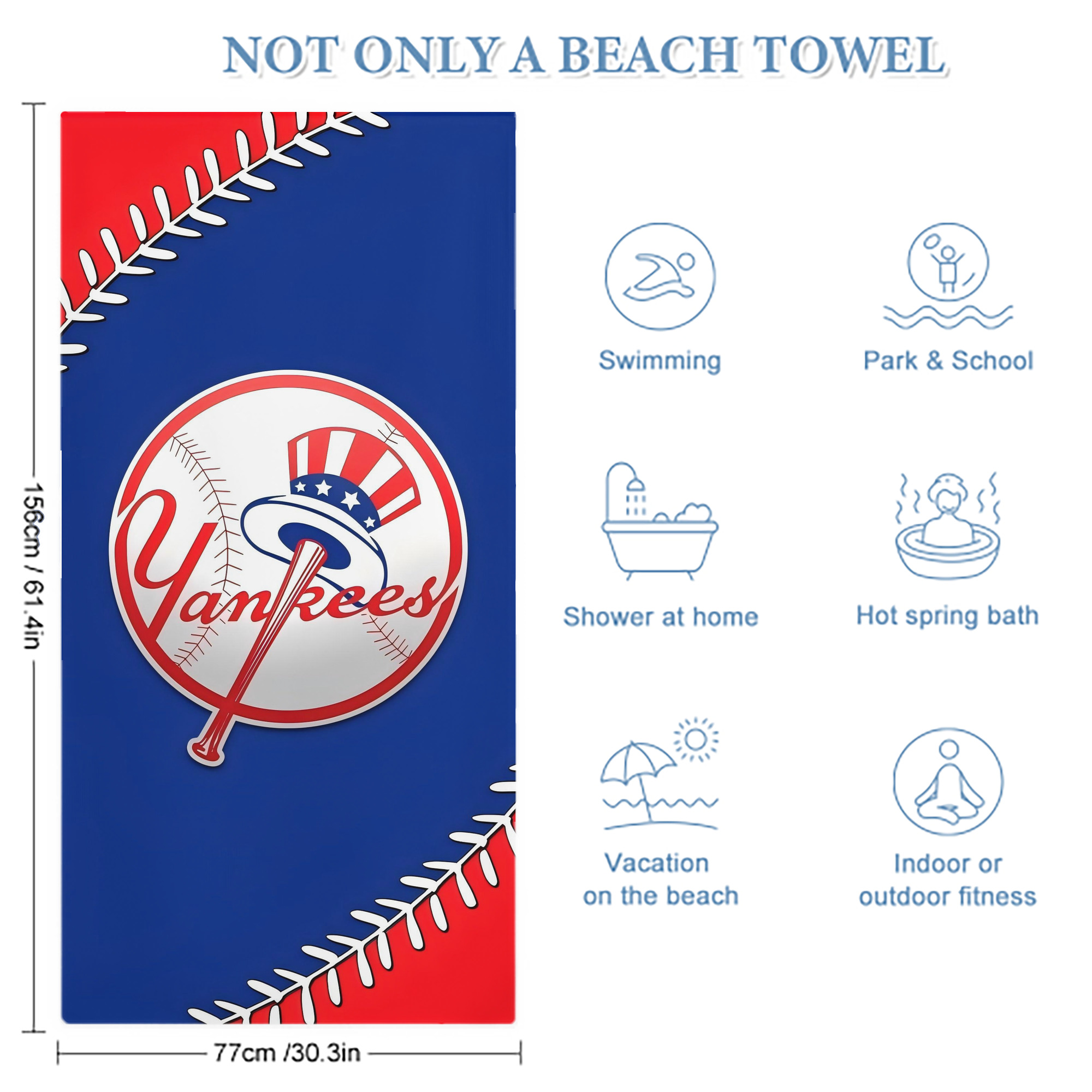 New York Yankees 203 Premium Microfiber Beach Towel – Soft, Large Size, Multi-Purpose For Beach, Picnic & Kids, Lightweight & Portable With Carry Bag, Easy Care