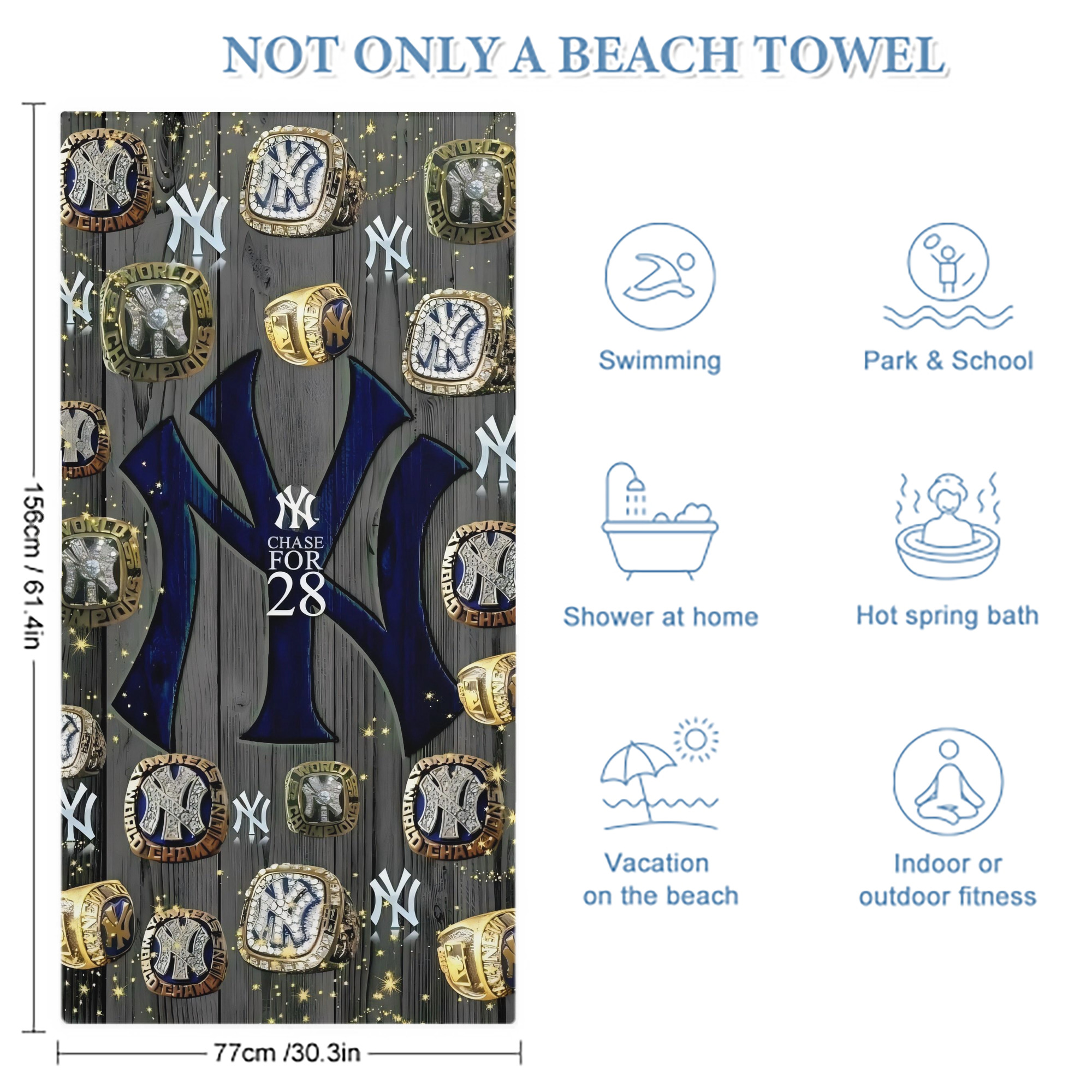 New York Yankees 209 Premium Microfiber Beach Towel – Soft, Large Size, Multi-Purpose For Beach, Picnic & Kids, Lightweight & Portable With Carry Bag, Easy Care