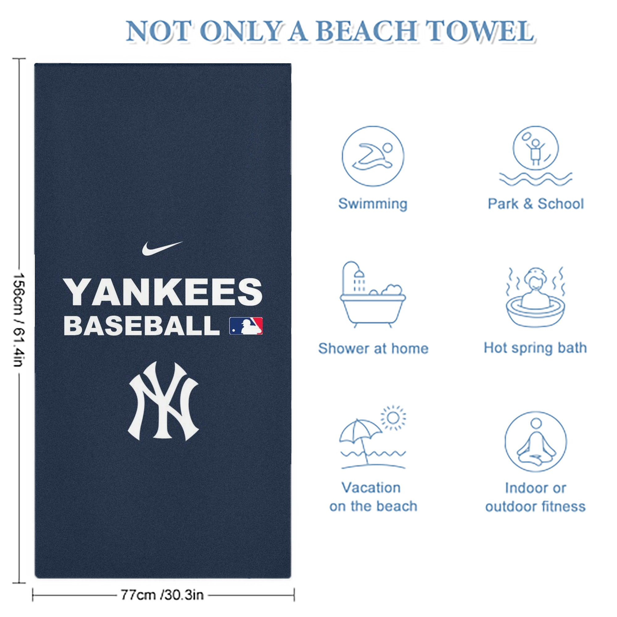 New York Yankees 214 Premium Microfiber Beach Towel – Soft, Large Size, Multi-Purpose For Beach, Picnic & Kids, Lightweight & Portable With Carry Bag, Easy Care