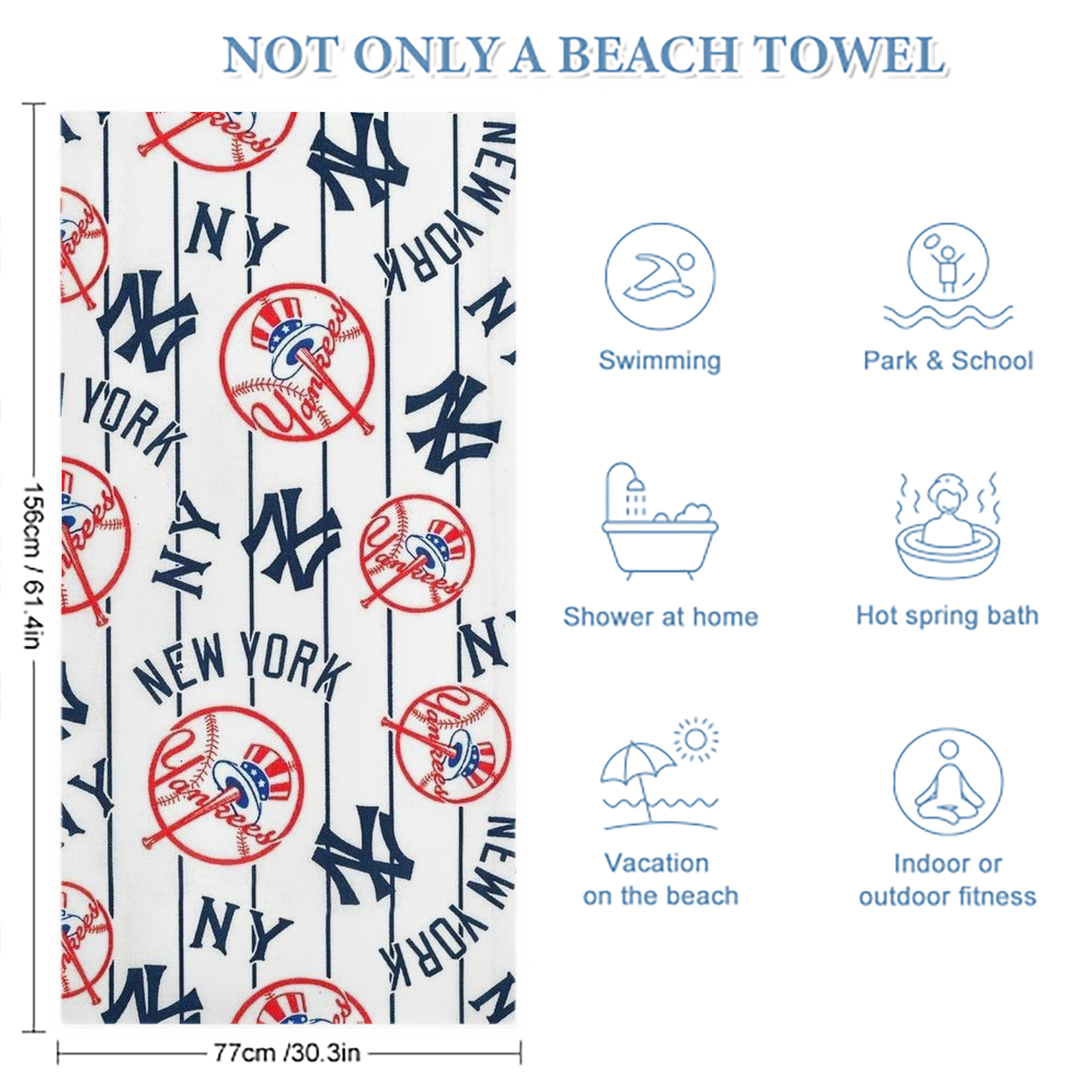 New York Yankees 219 Premium Microfiber Beach Towel – Soft, Large Size, Multi-Purpose For Beach, Picnic & Kids, Lightweight & Portable With Carry Bag, Easy Care