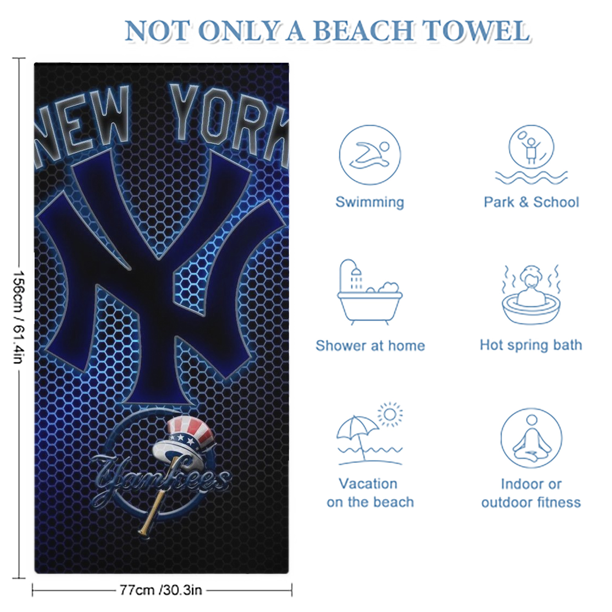 New York Yankees 319 Premium Microfiber Beach Towel – Soft, Large Size, Multi-Purpose For Beach, Picnic & Kids, Lightweight & Portable With Carry Bag, Easy Care