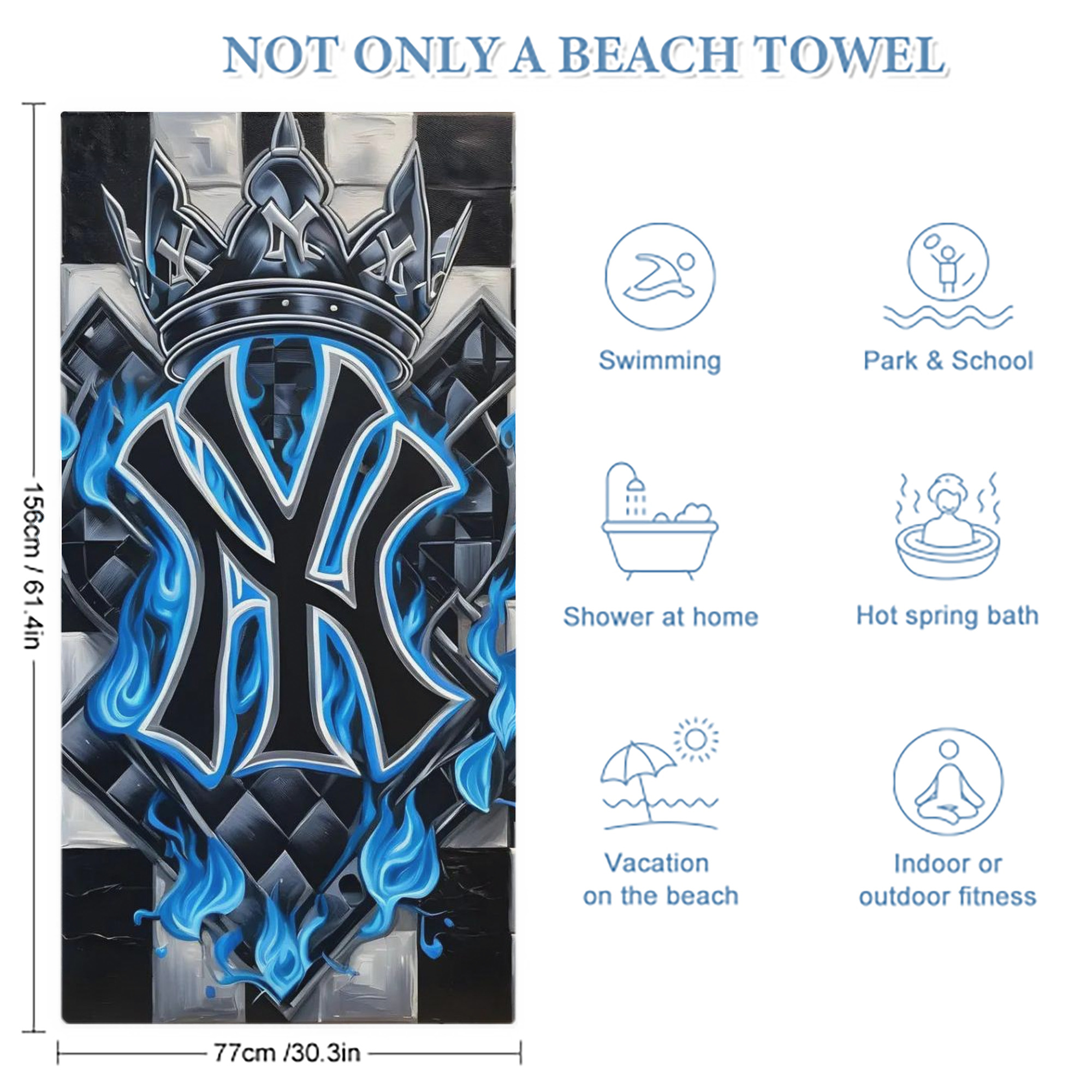 New York Yankees 324 Premium Microfiber Beach Towel – Soft, Large Size, Multi-Purpose For Beach, Picnic & Kids, Lightweight & Portable With Carry Bag, Easy Care