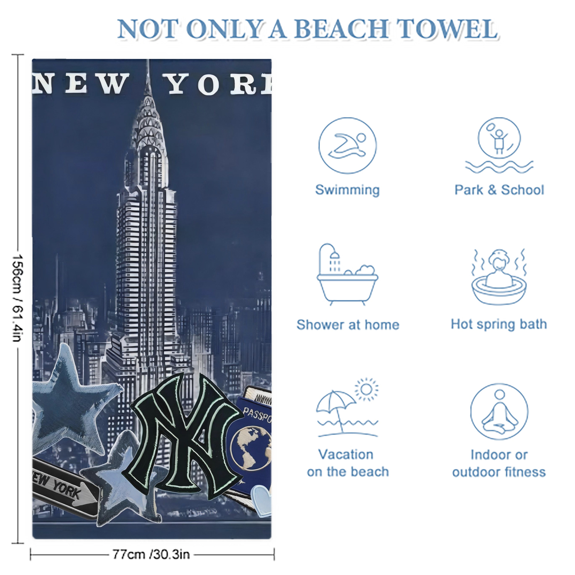 New York Yankees 331 Premium Microfiber Beach Towel – Soft, Large Size, Multi-Purpose For Beach, Picnic & Kids, Lightweight & Portable With Carry Bag, Easy Care