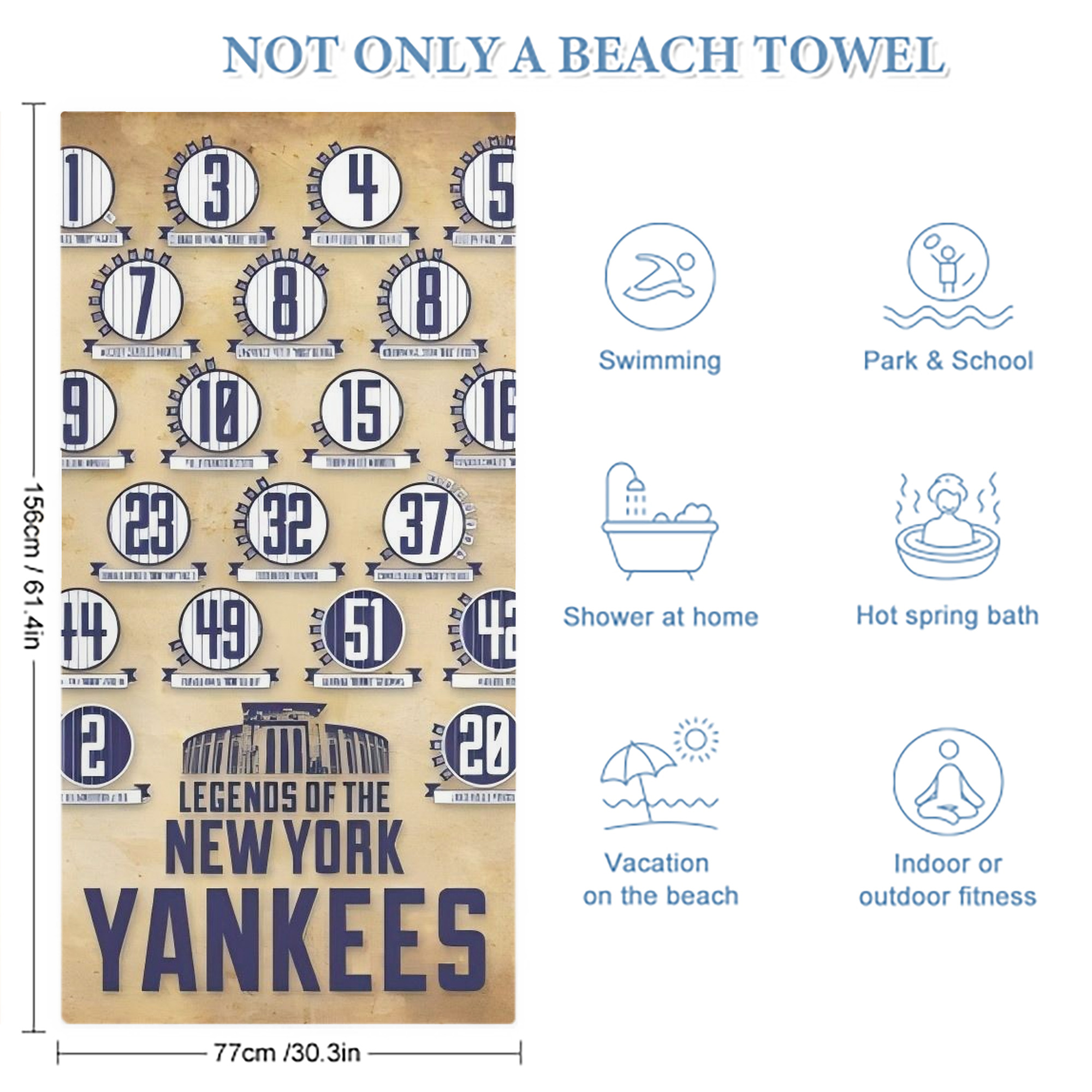 New York Yankees 339 Premium Microfiber Beach Towel – Soft, Large Size, Multi-Purpose For Beach, Picnic & Kids, Lightweight & Portable With Carry Bag, Easy Care