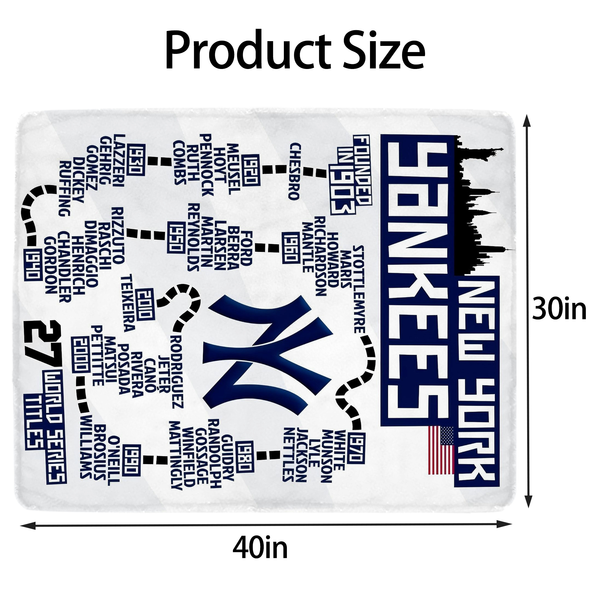 New York Yankees 155 Soft Plush Fleece Blanket 30x40 Inch - 300GSM Flannel, Ultra Soft & Warm, Lightweight & Durable, Perfect For Kids, Adults, Couch, Bed, Camping, Travel, Gift For Family & Friends