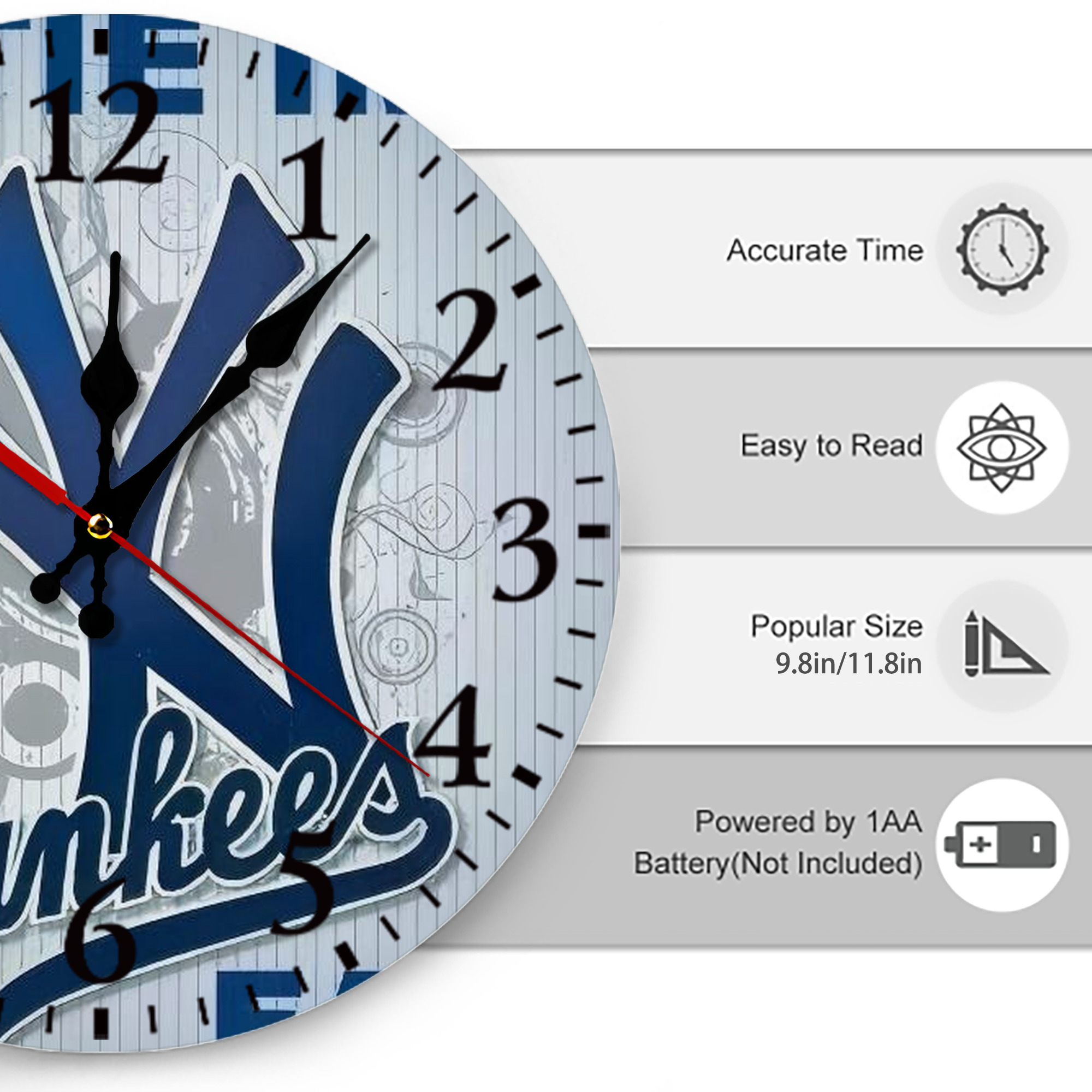 New York Yankees 100 Silent Round Wall Clock – Modern & Stylish DIY Design, Durable Wood Construction, Easy To Install – Perfect For Office, Bedroom, Living Room, And More