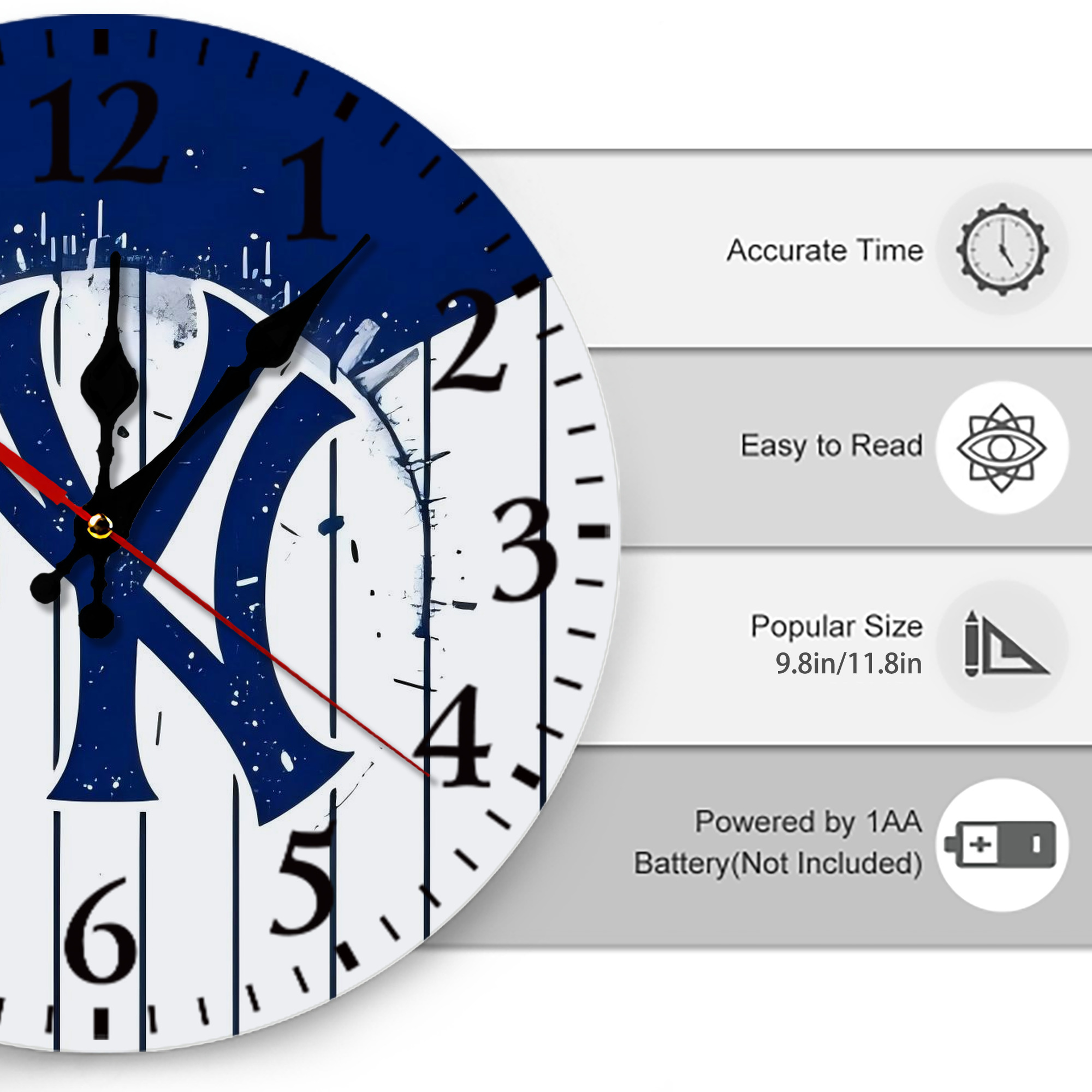 New York Yankees 106 Silent Round Wall Clock – Modern & Stylish DIY Design, Durable Wood Construction, Easy To Install – Perfect For Office, Bedroom, Living Room, And More