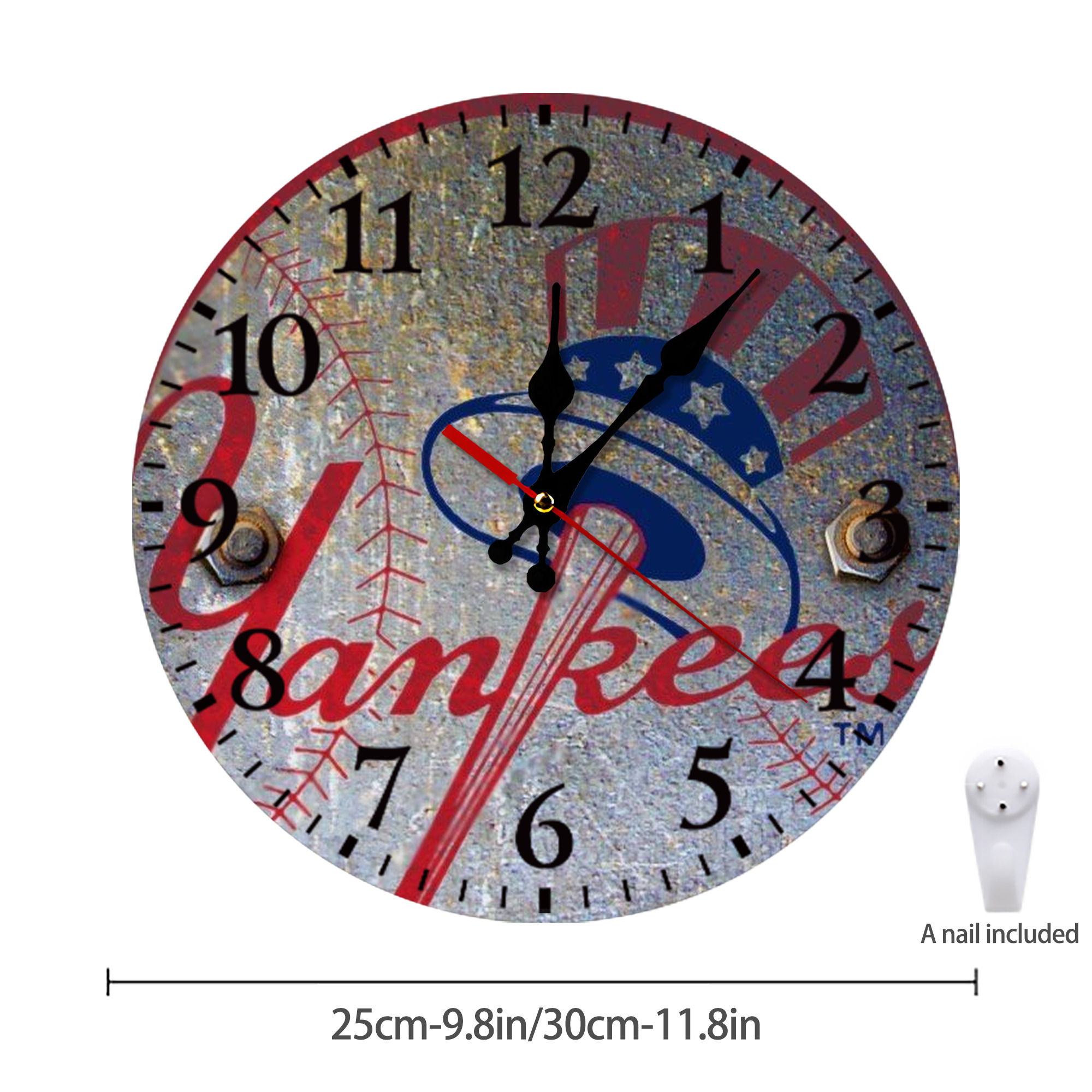 New York Yankees 112 Silent Round Wall Clock – Modern & Stylish DIY Design, Durable Wood Construction, Easy To Install – Perfect For Office, Bedroom, Living Room, And More