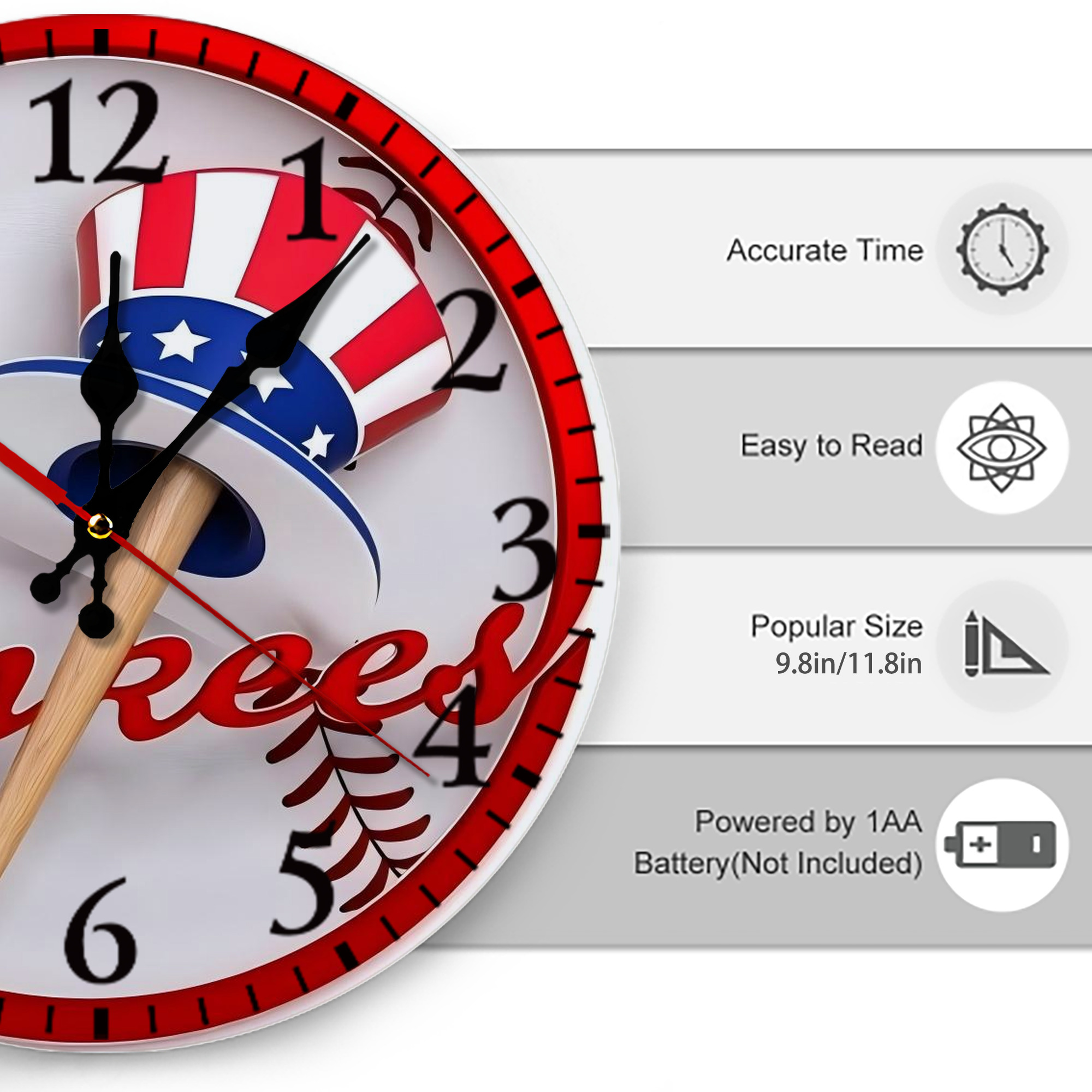 New York Yankees 120 Silent Round Wall Clock – Modern & Stylish DIY Design, Durable Wood Construction, Easy To Install – Perfect For Office, Bedroom, Living Room, And More