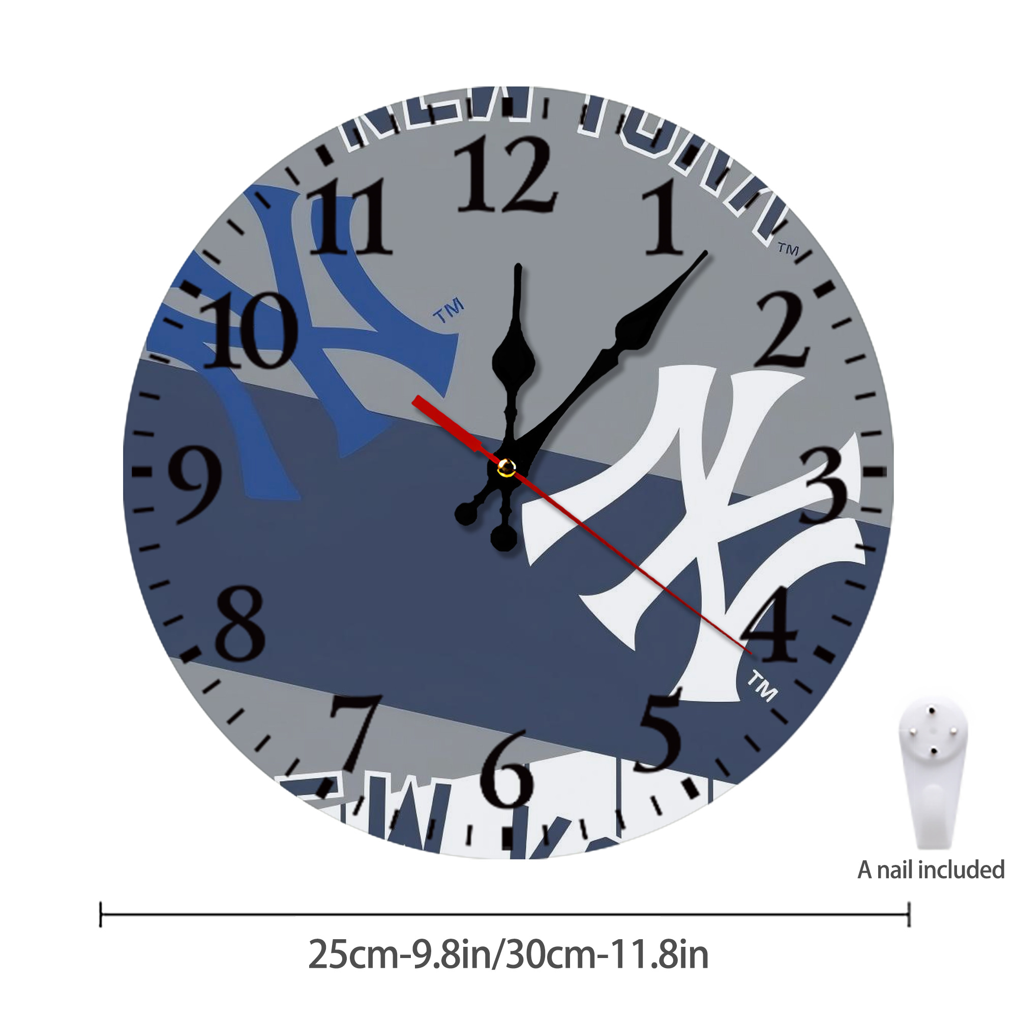 New York Yankees 133 Silent Round Wall Clock – Modern & Stylish DIY Design, Durable Wood Construction, Easy To Install – Perfect For Office, Bedroom, Living Room, And More