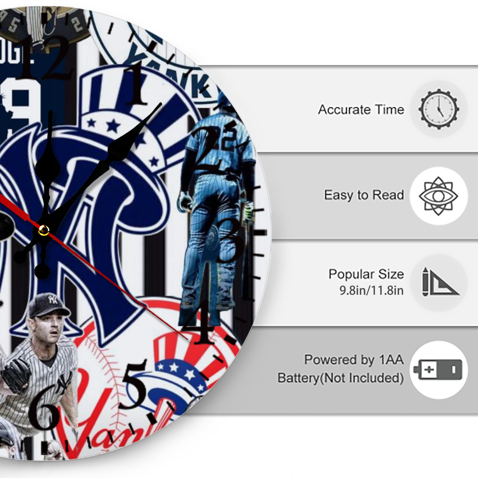 New York Yankees 138 Silent Round Wall Clock – Modern & Stylish DIY Design, Durable Wood Construction, Easy To Install – Perfect For Office, Bedroom, Living Room, And More