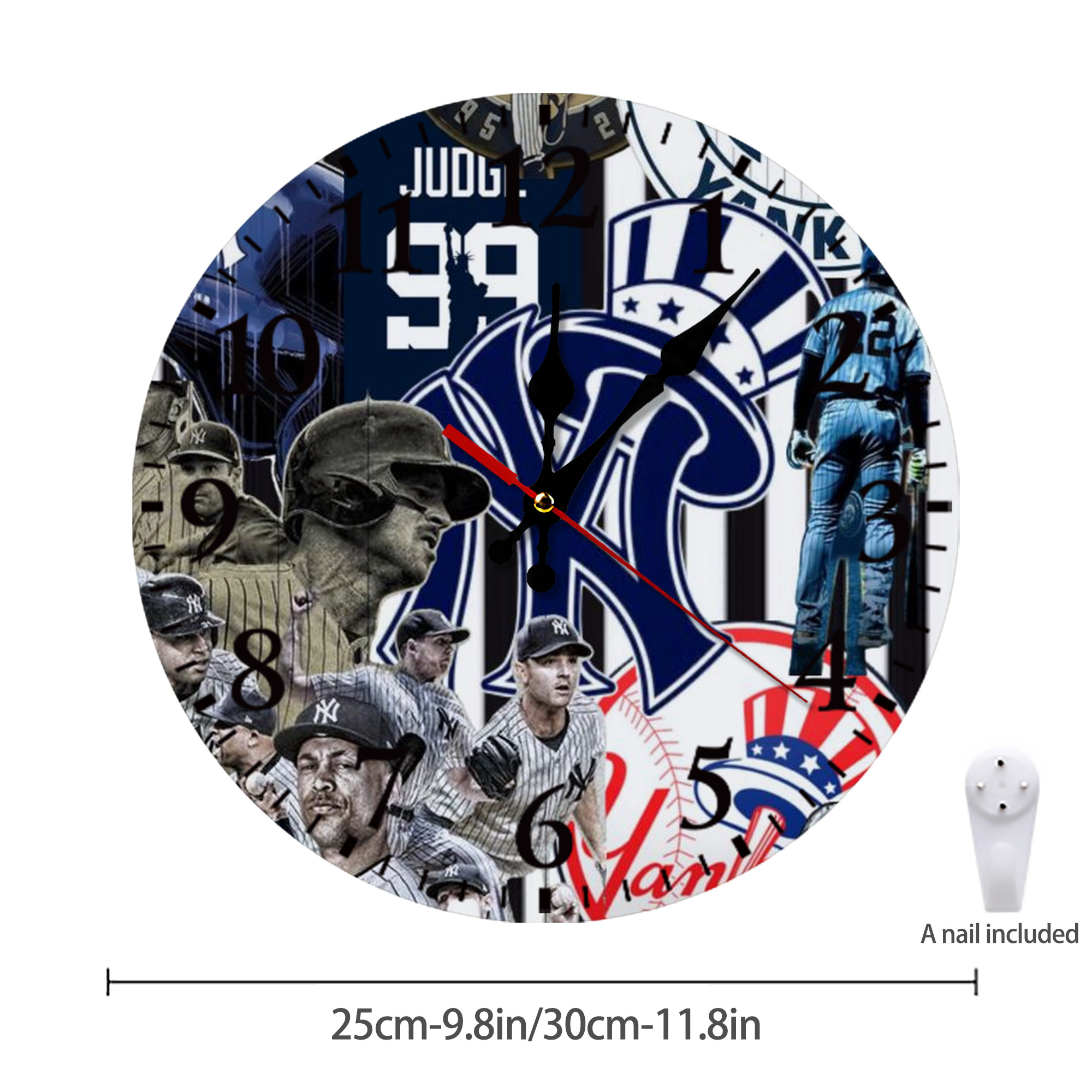 New York Yankees 138 Silent Round Wall Clock – Modern & Stylish DIY Design, Durable Wood Construction, Easy To Install – Perfect For Office, Bedroom, Living Room, And More