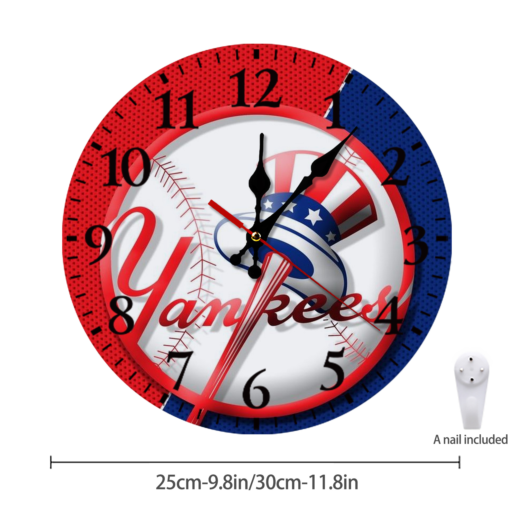 New York Yankees 148 Silent Round Wall Clock – Modern & Stylish DIY Design, Durable Wood Construction, Easy To Install – Perfect For Office, Bedroom, Living Room, And More