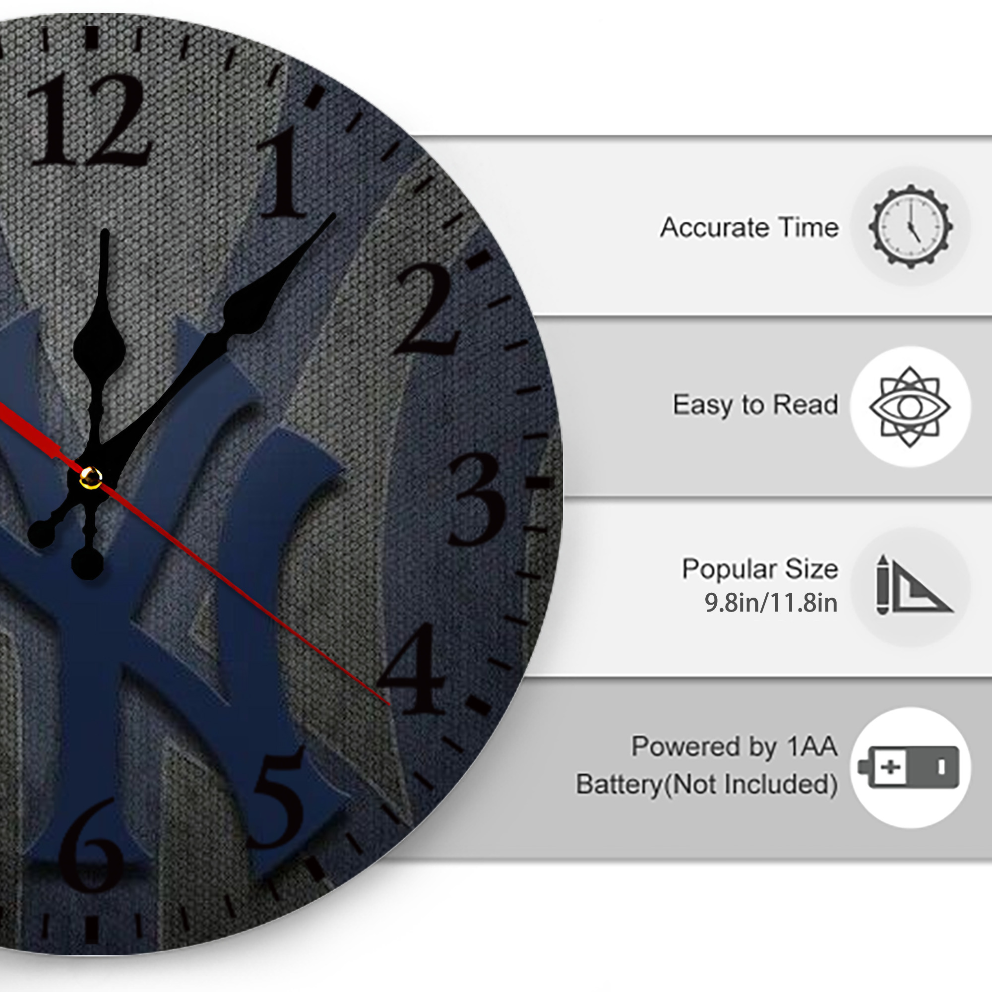 New York Yankees 153 Silent Round Wall Clock – Modern & Stylish DIY Design, Durable Wood Construction, Easy To Install – Perfect For Office, Bedroom, Living Room, And More