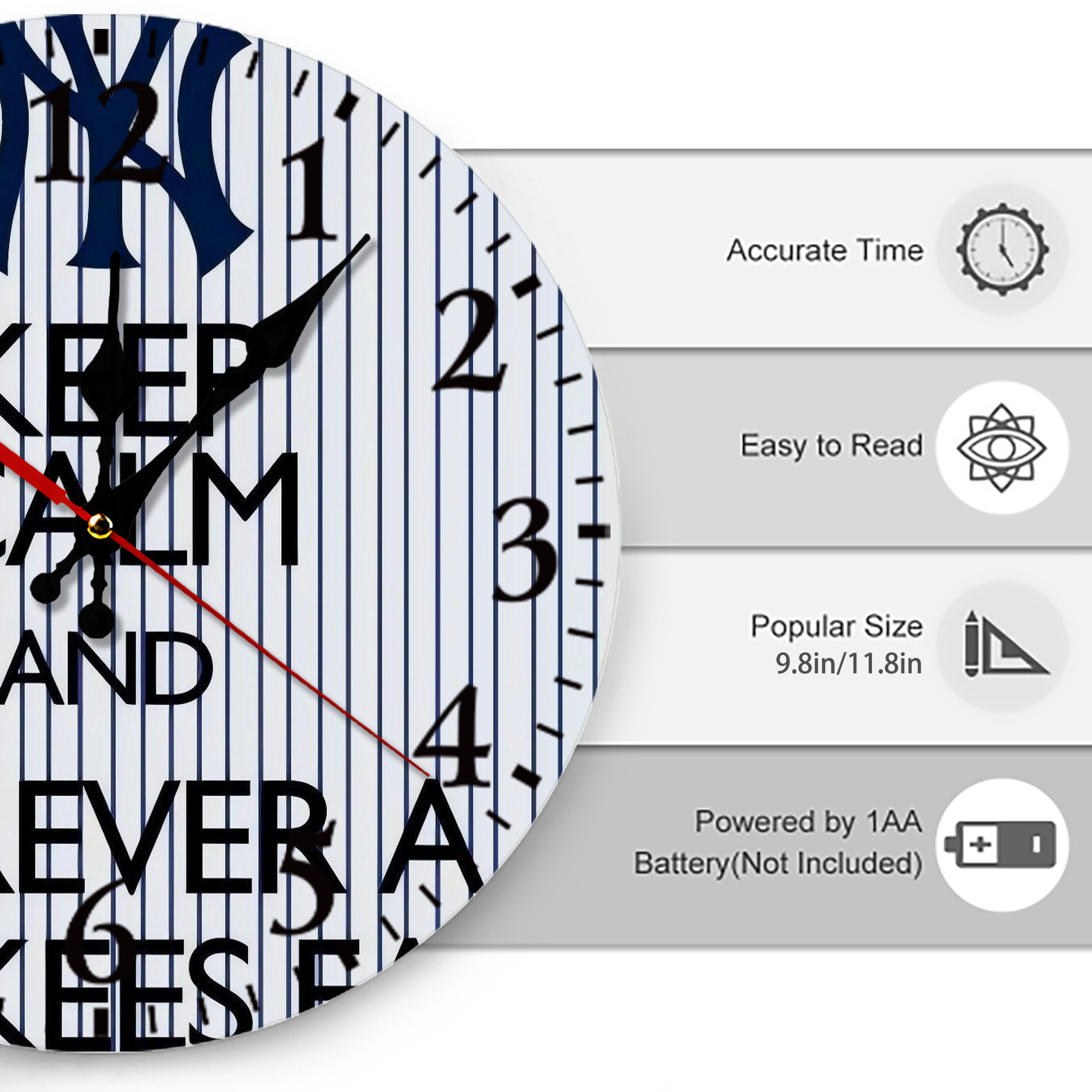 New York Yankees 158 Silent Round Wall Clock – Modern & Stylish DIY Design, Durable Wood Construction, Easy To Install – Perfect For Office, Bedroom, Living Room, And More