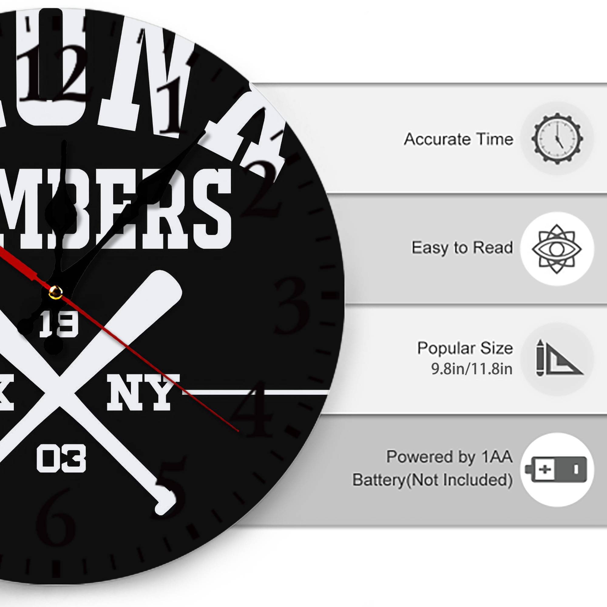 New York Yankees 163 Silent Round Wall Clock – Modern & Stylish DIY Design, Durable Wood Construction, Easy To Install – Perfect For Office, Bedroom, Living Room, And More